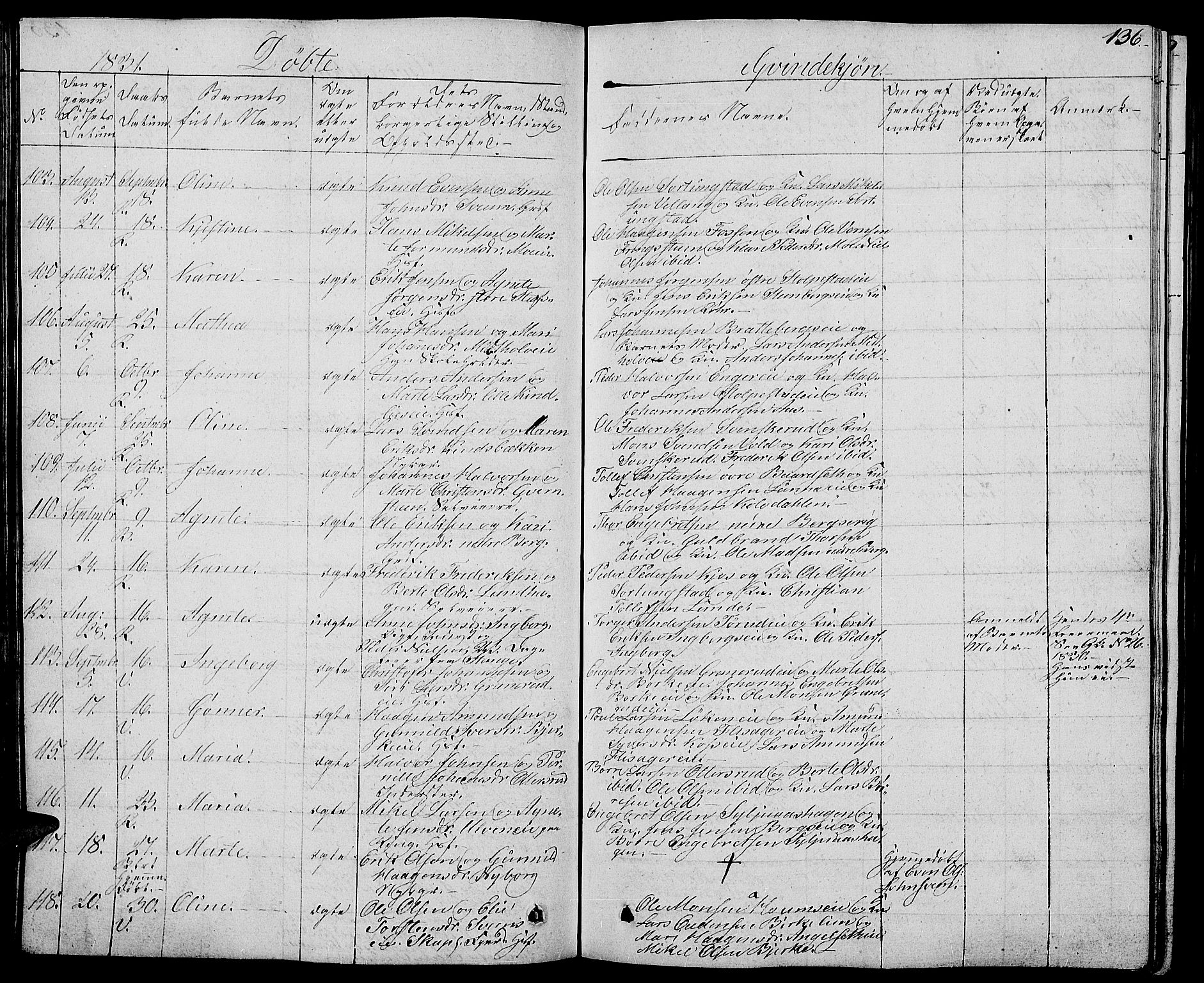 Ringsaker prestekontor, AV/SAH-PREST-014/L/La/L0004: Parish register (copy) no. 4, 1827-1838, p. 136