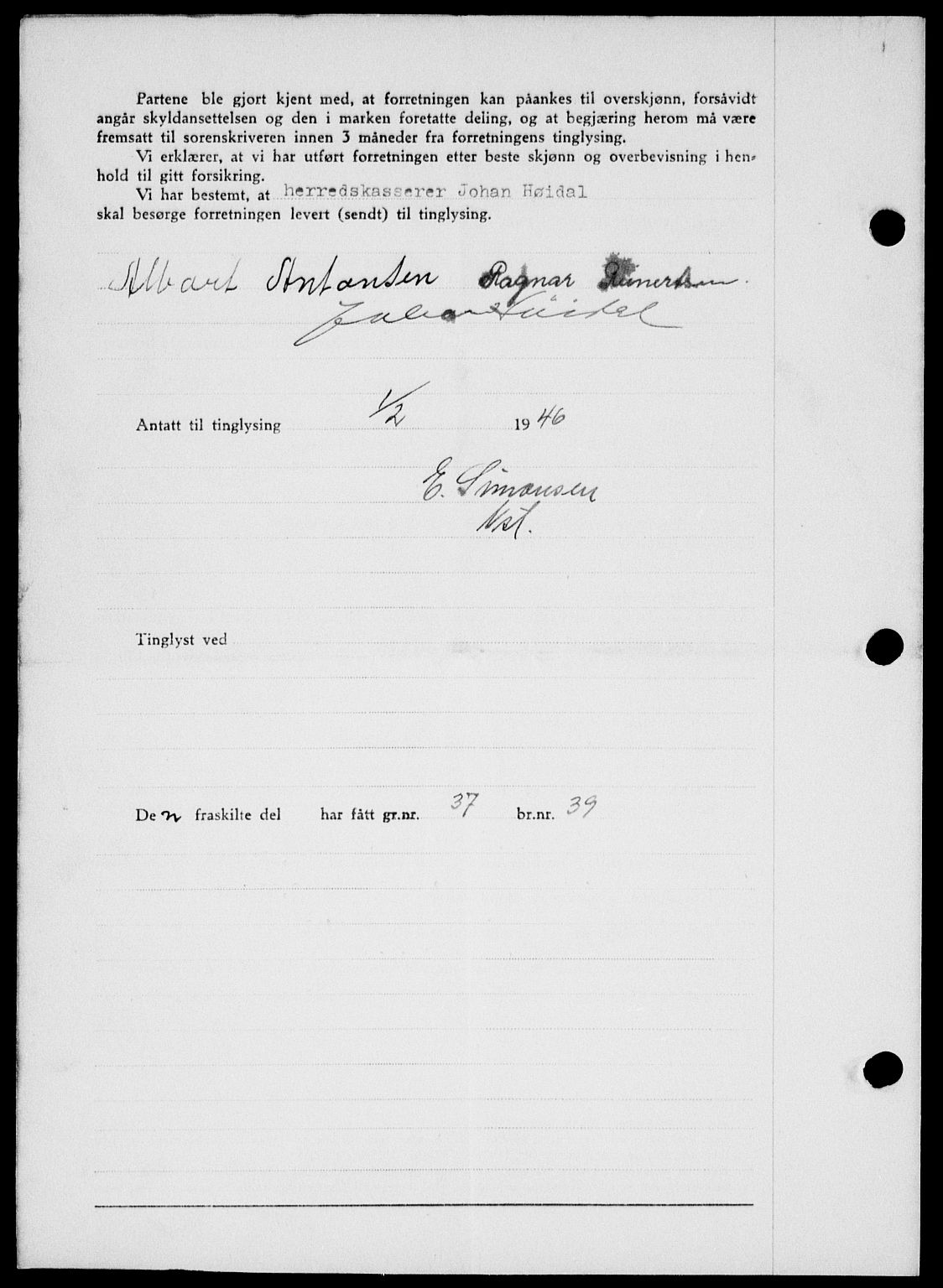 Onsøy sorenskriveri, SAO/A-10474/G/Ga/Gab/L0015: Mortgage book no. II A-15, 1945-1946, Diary no: : 230/1946