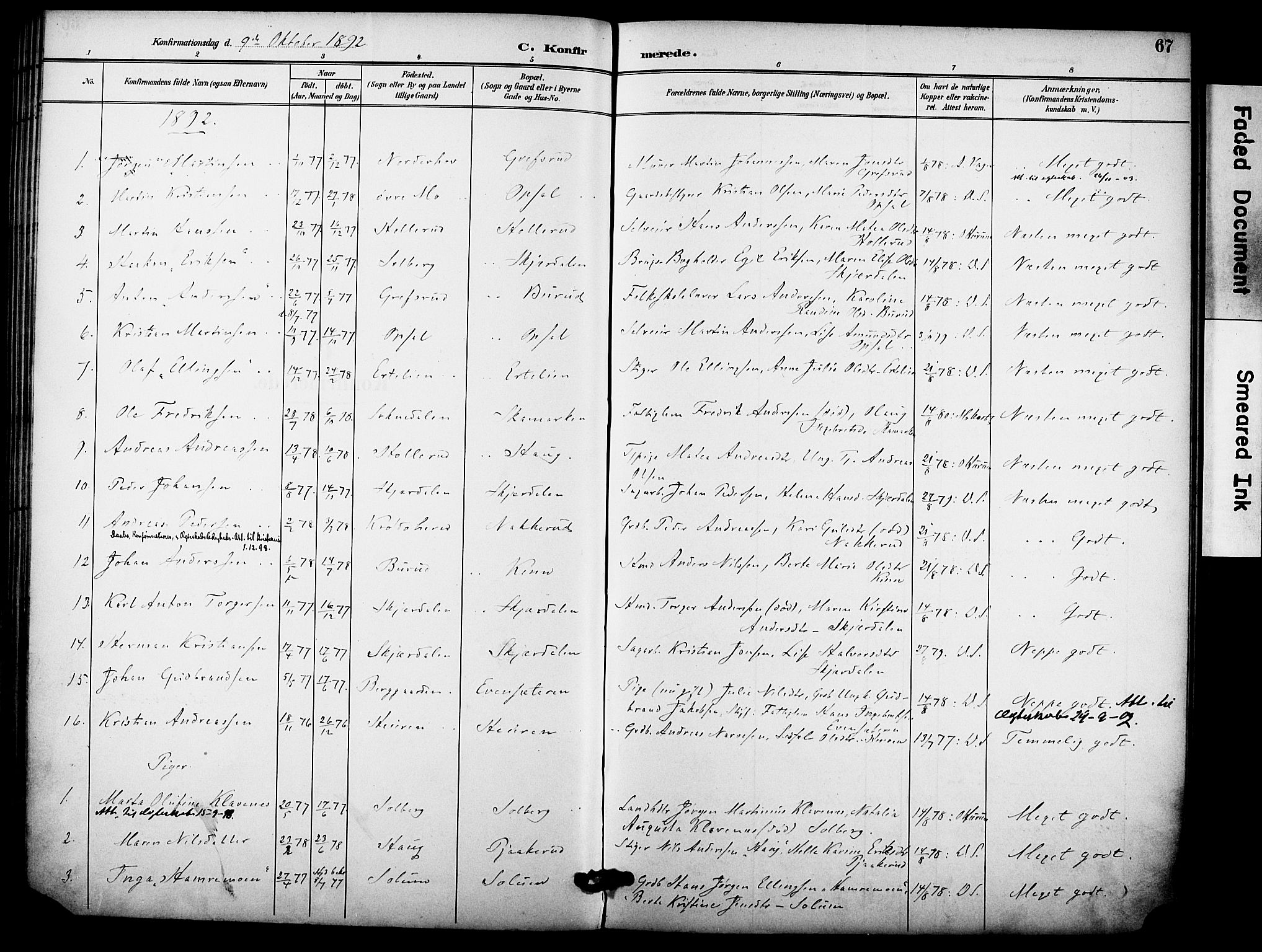 Hole kirkebøker, SAKO/A-228/F/Fb/L0002: Parish register (official) no. II 2, 1892-1906, p. 67