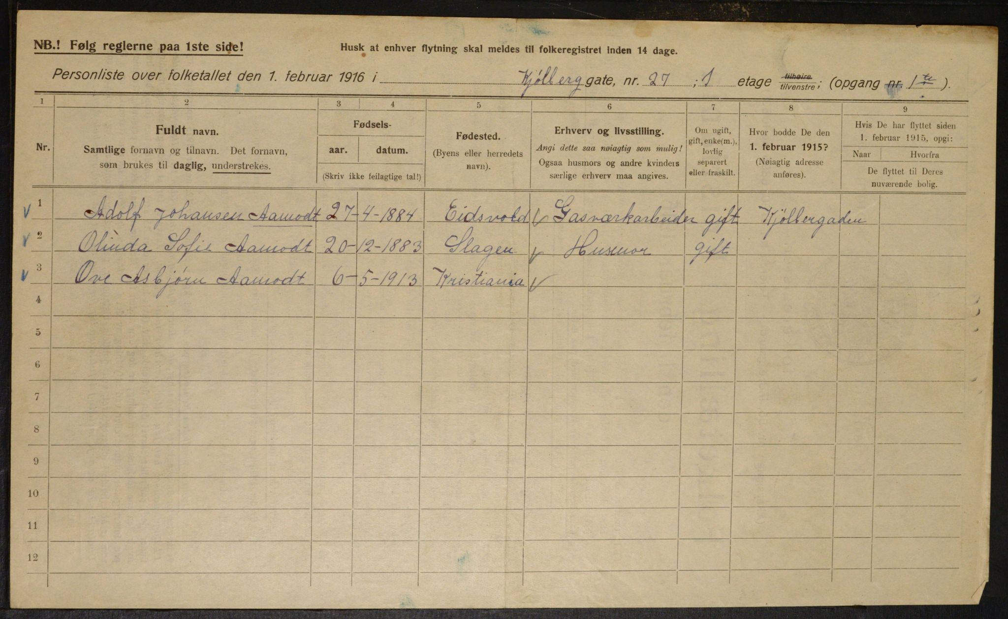 OBA, Municipal Census 1916 for Kristiania, 1916, p. 52967