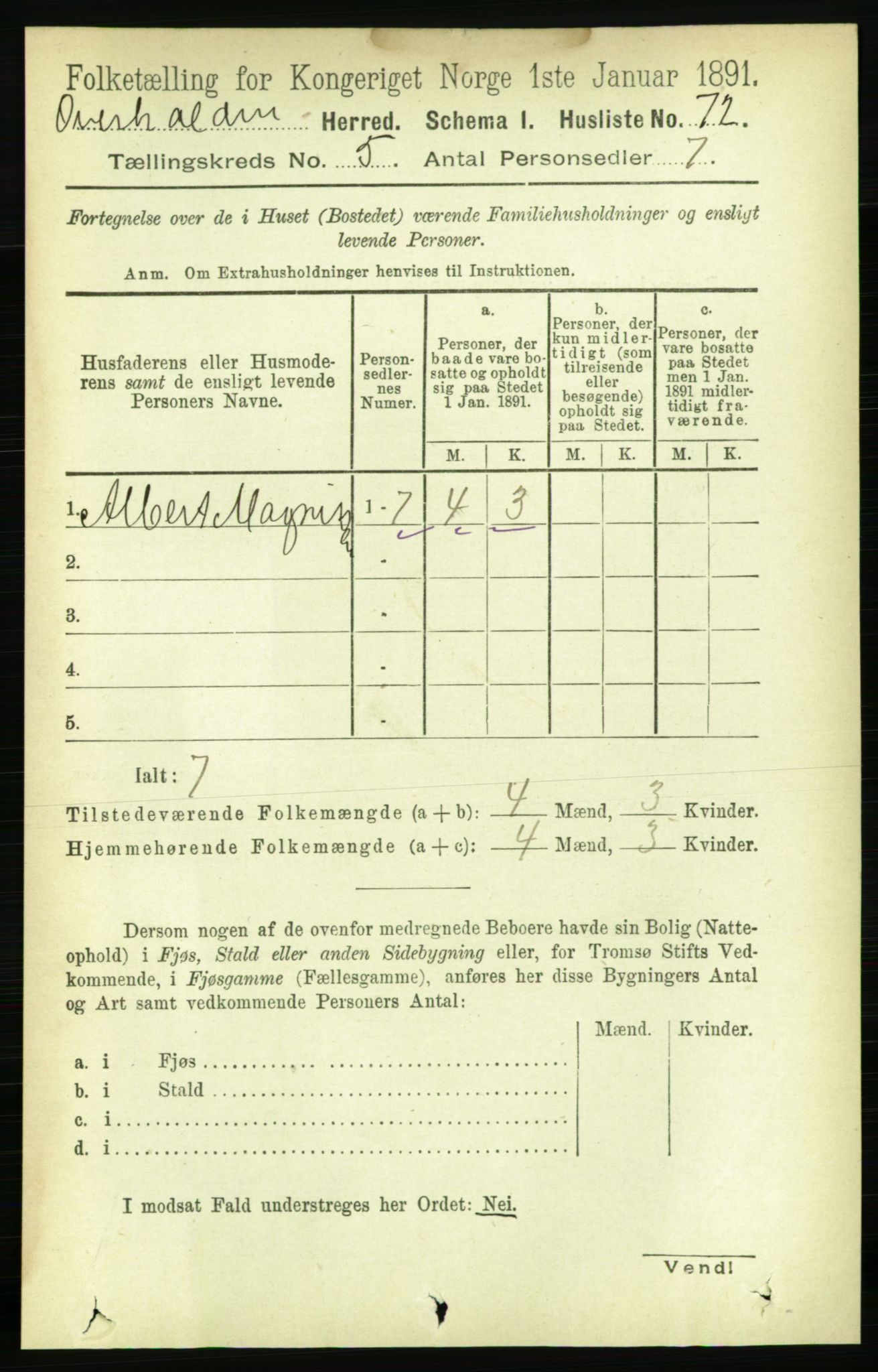 RA, 1891 census for 1744 Overhalla, 1891, p. 1666
