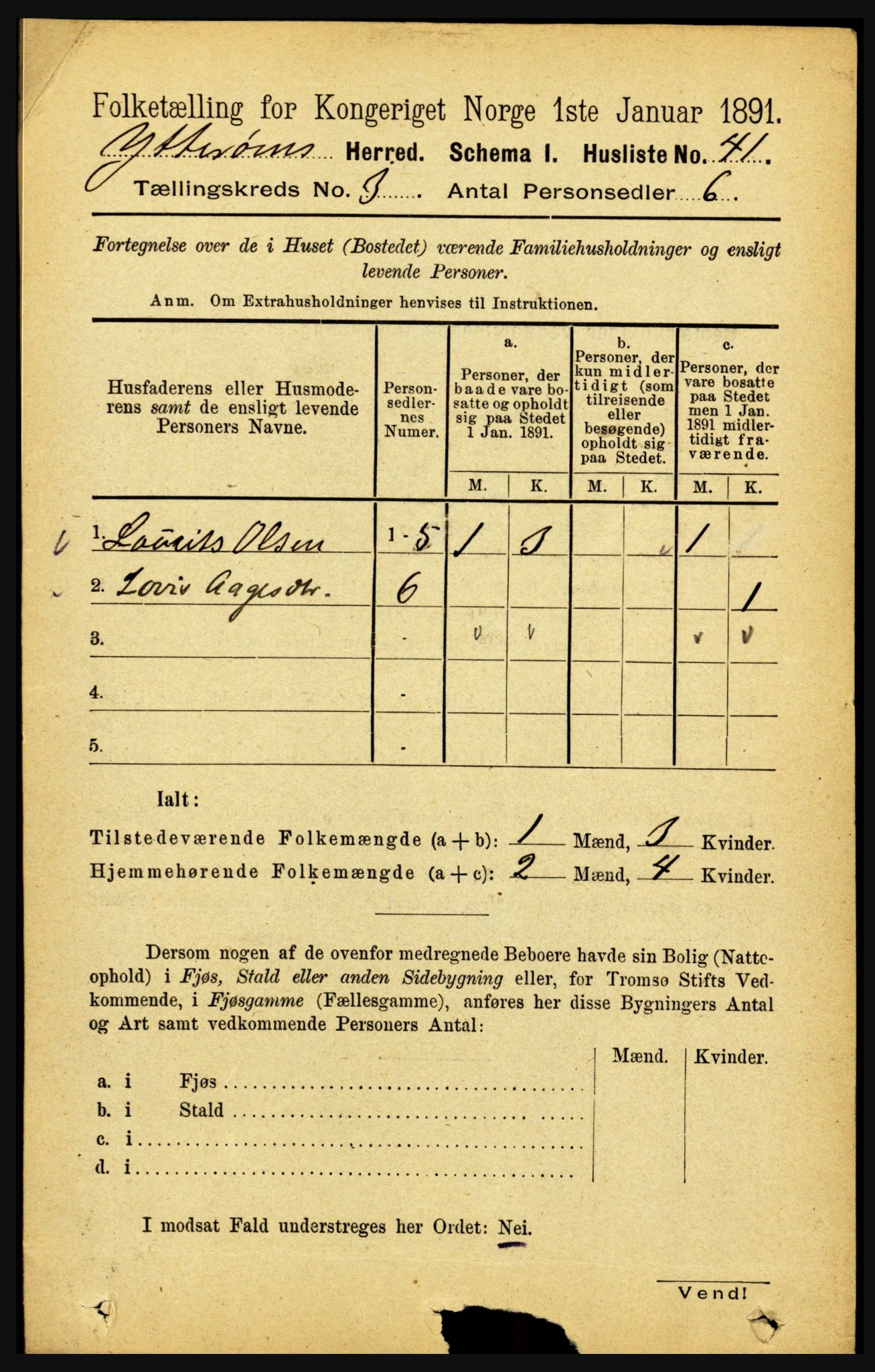 RA, 1891 census for 1722 Ytterøy, 1891, p. 1212