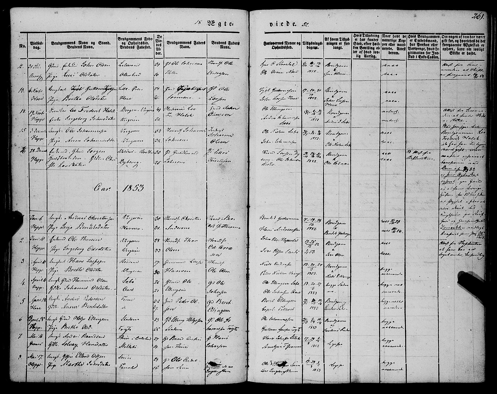 Vik sokneprestembete, AV/SAB-A-81501/H/Haa/Haaa/L0008: Parish register (official) no. A 8, 1846-1865, p. 261