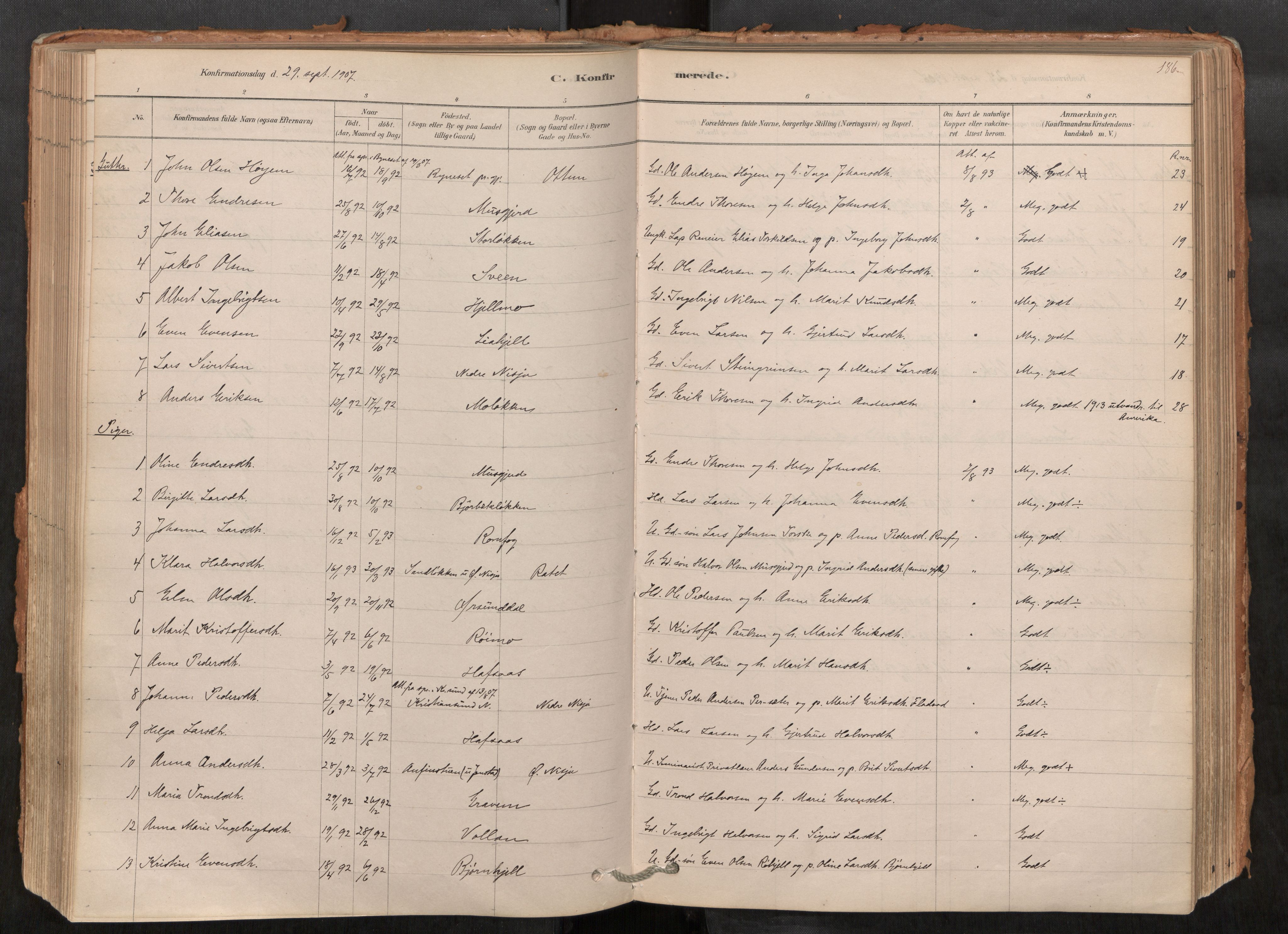 Sunndal sokneprestkontor, AV/SAT-A-1085/1/I/I1/I1a/L0001: Parish register (official) no. 1, 1877-1914, p. 186