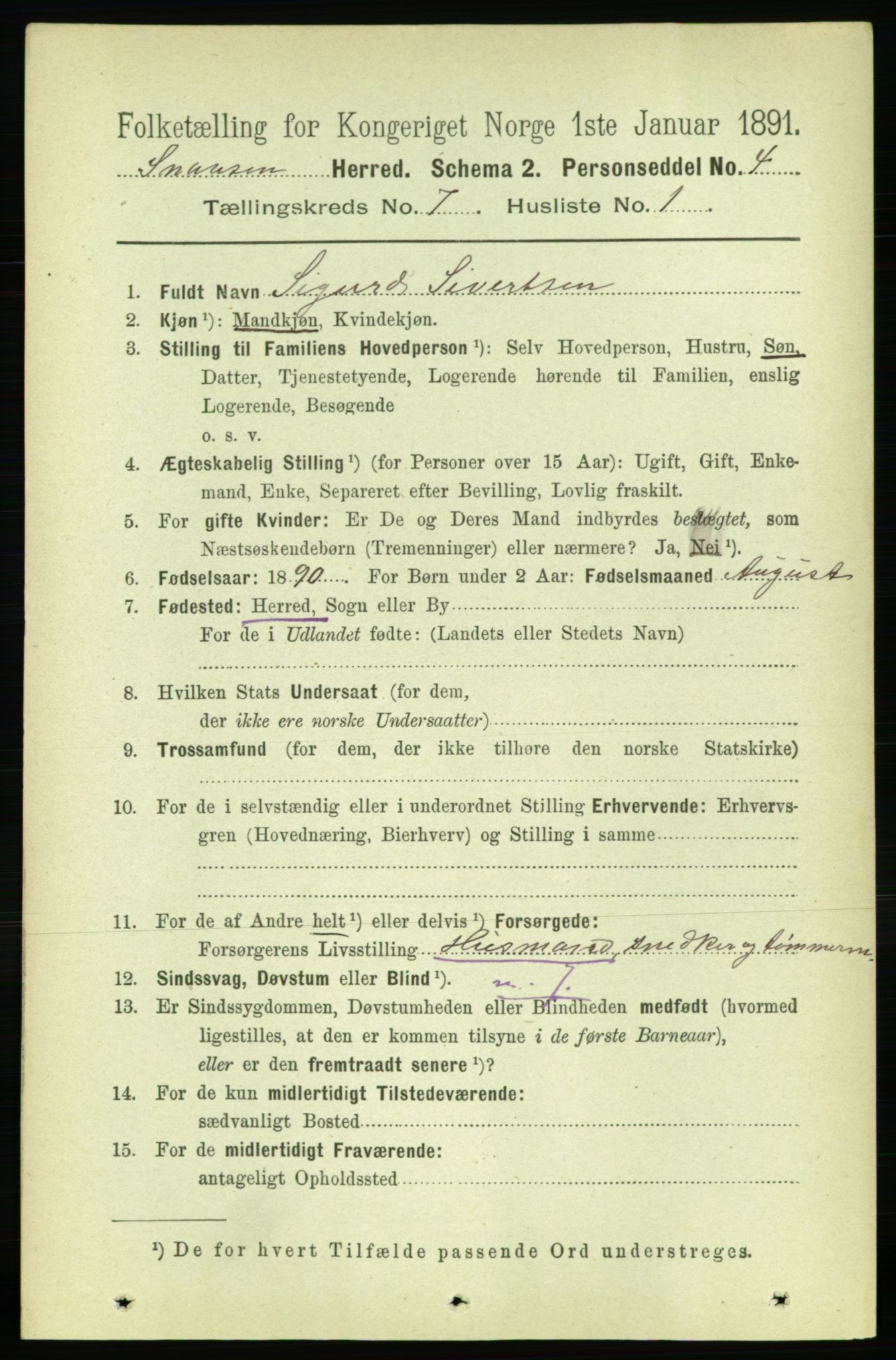 RA, 1891 census for 1736 Snåsa, 1891, p. 2349