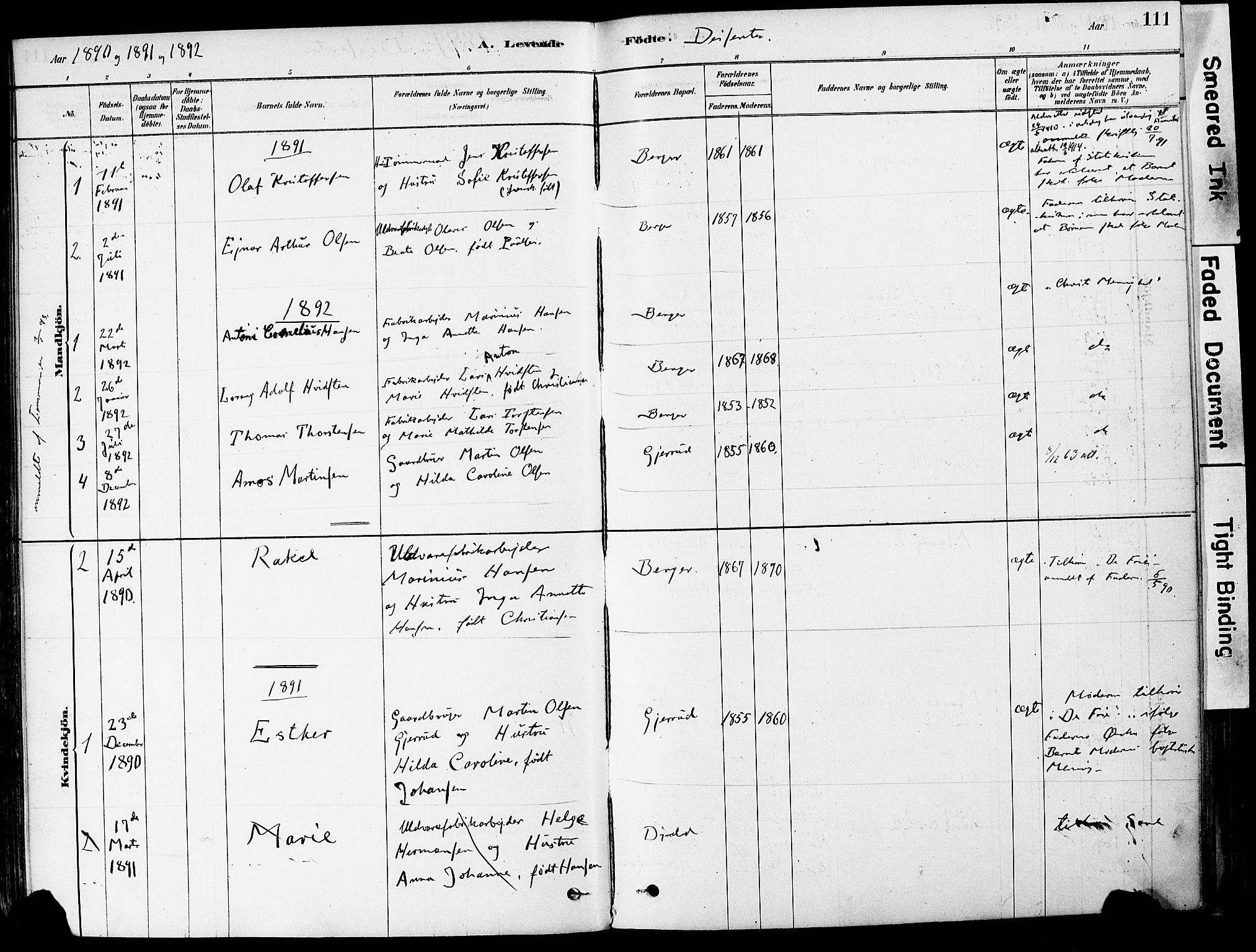 Strømm kirkebøker, AV/SAKO-A-322/F/Fa/L0004: Parish register (official) no. I 4, 1878-1899, p. 111