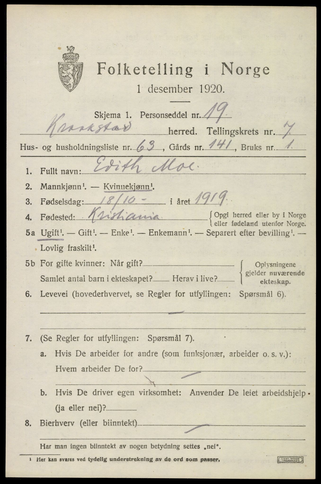 SAO, 1920 census for Kråkstad, 1920, p. 7939