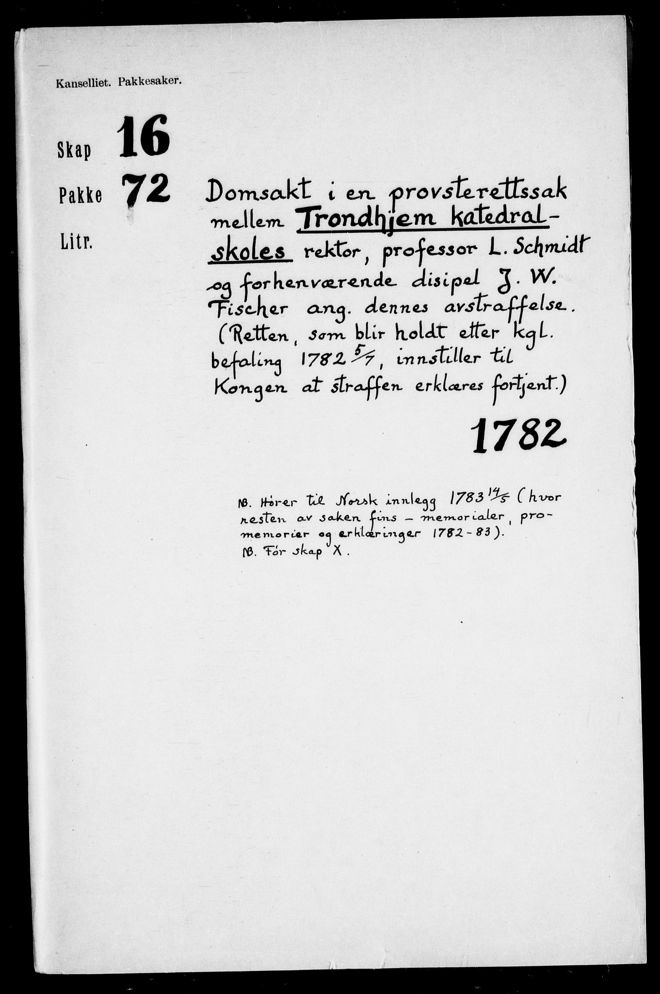 Danske Kanselli, Skapsaker, RA/EA-4061/F/L0125: Skap 16, pakke 69-73, 1782-1794, p. 386