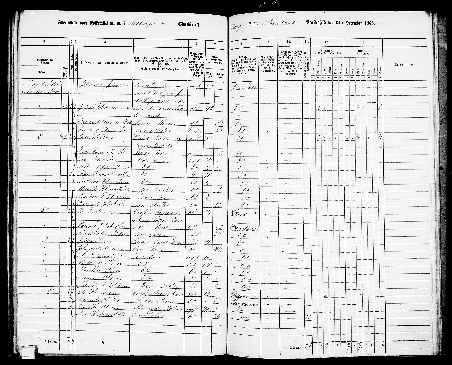 RA, 1865 census for Brunlanes, 1865, p. 149