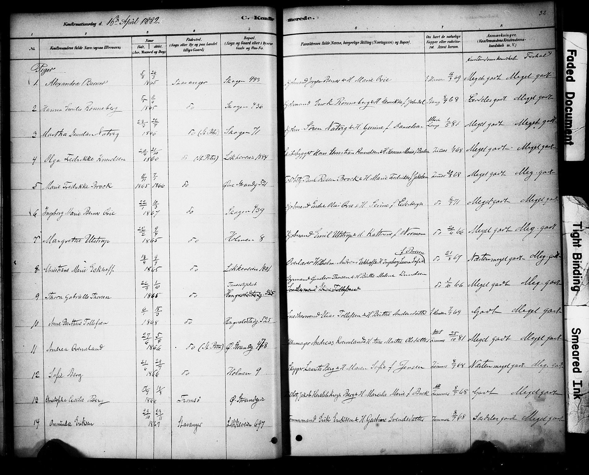 Domkirken sokneprestkontor, AV/SAST-A-101812/001/30/30BA/L0028: Parish register (official) no. A 27, 1878-1896, p. 32