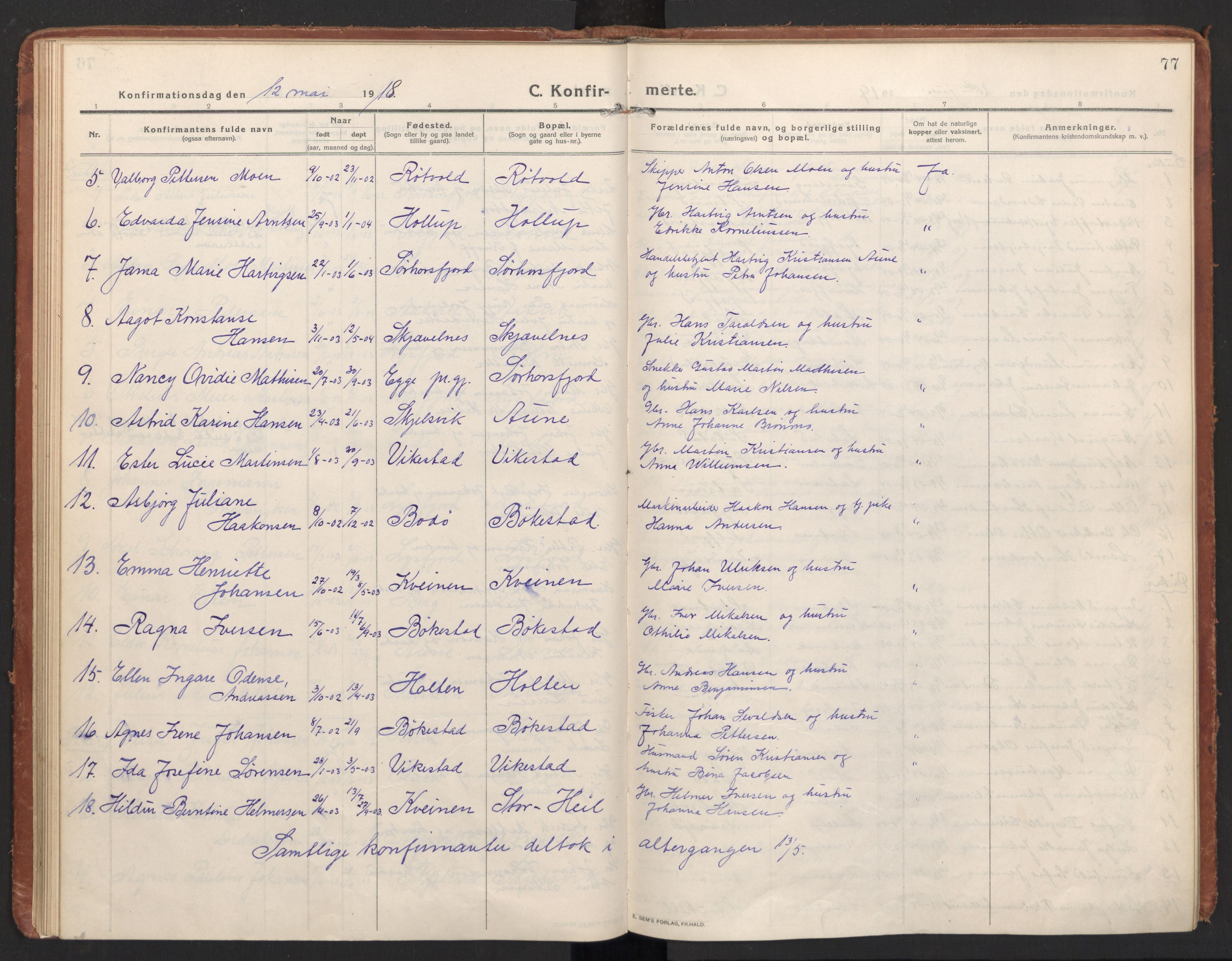 Ministerialprotokoller, klokkerbøker og fødselsregistre - Nordland, AV/SAT-A-1459/811/L0168: Parish register (official) no. 811A05, 1914-1932, p. 77