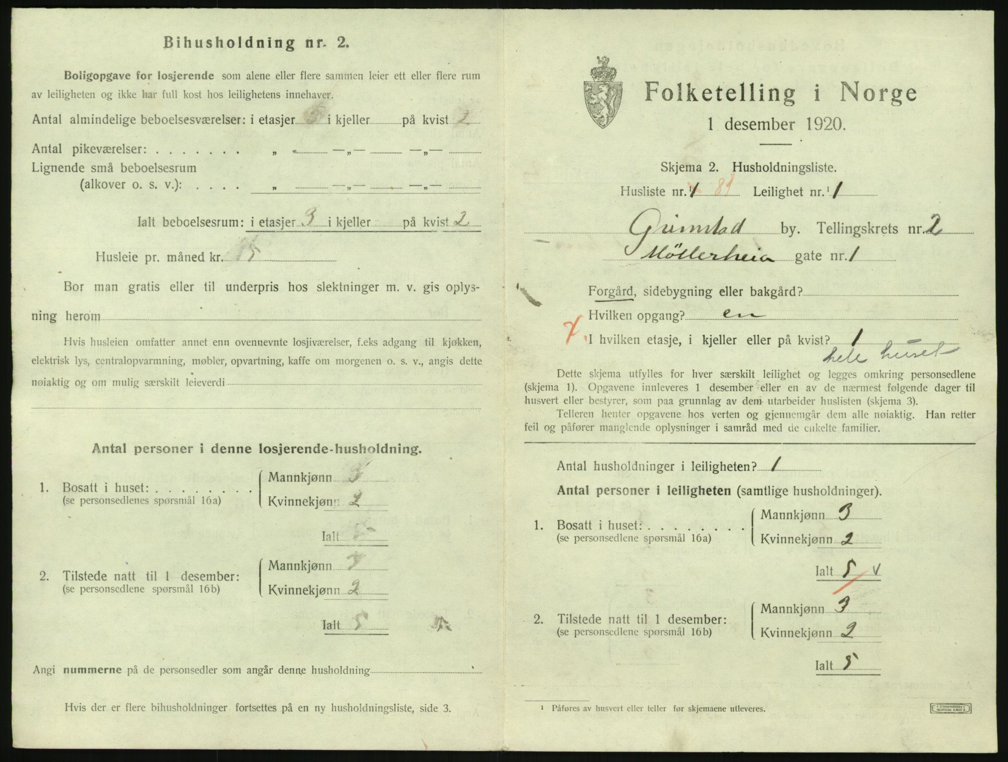 SAK, 1920 census for Grimstad, 1920, p. 1501