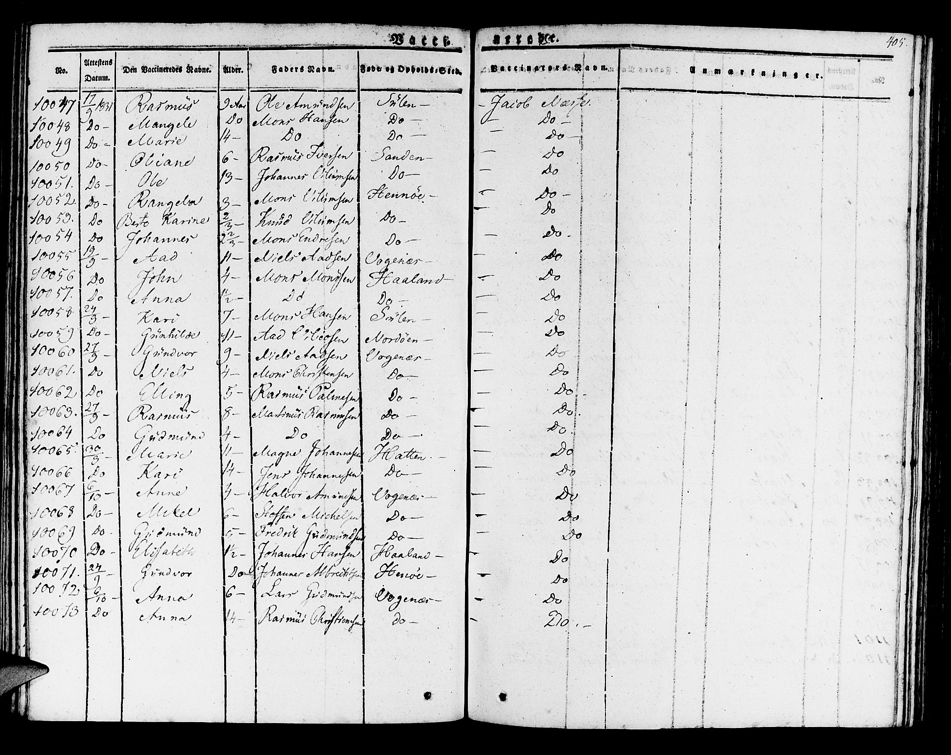 Manger sokneprestembete, SAB/A-76801/H/Haa: Parish register (official) no. A 4, 1824-1838, p. 405
