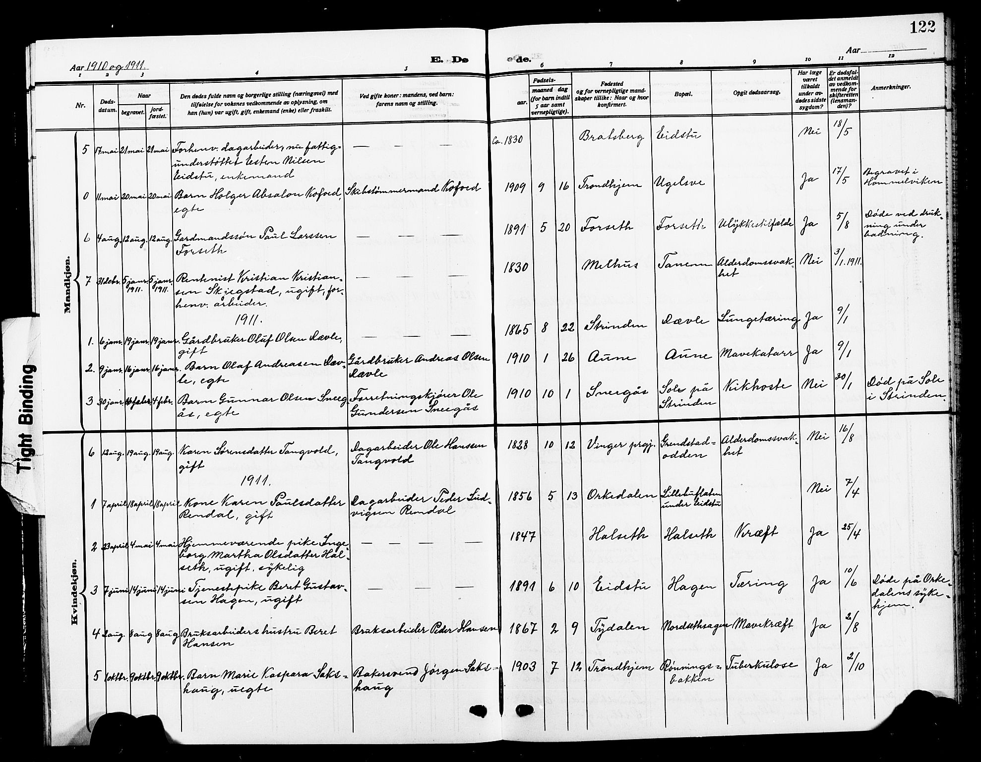 Ministerialprotokoller, klokkerbøker og fødselsregistre - Sør-Trøndelag, SAT/A-1456/618/L0453: Parish register (copy) no. 618C04, 1907-1925, p. 122
