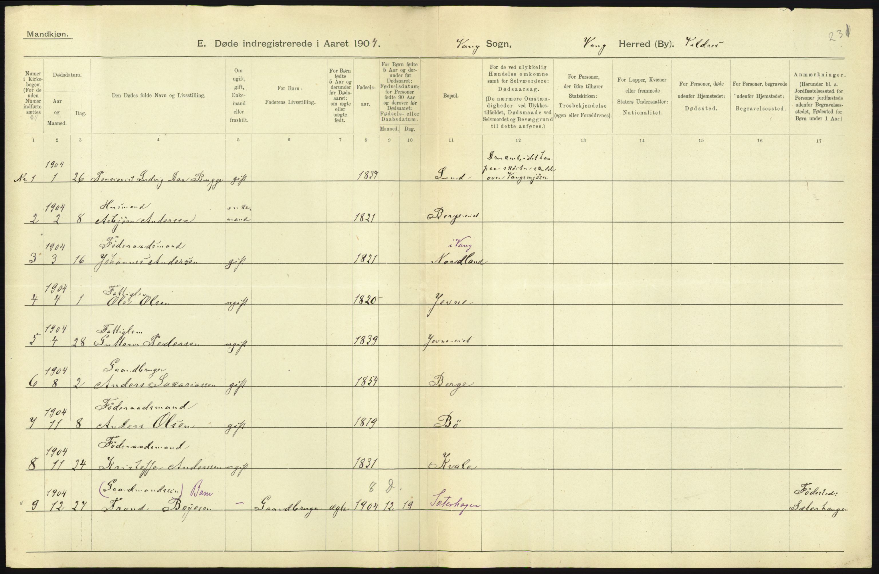 Statistisk sentralbyrå, Sosiodemografiske emner, Befolkning, AV/RA-S-2228/D/Df/Dfa/Dfab/L0006: Kristians amt: Fødte, gifte, døde, 1904, p. 689