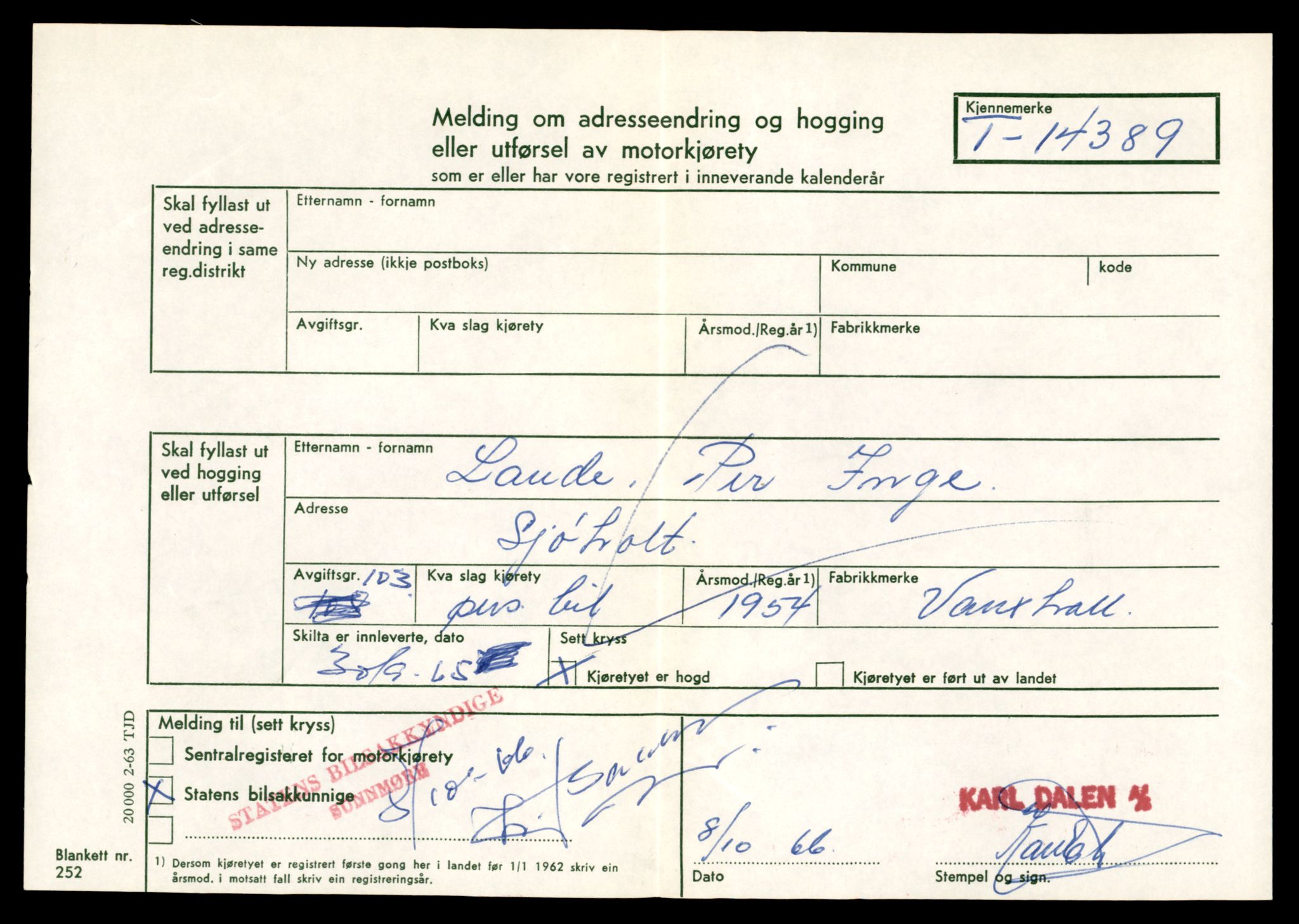 Møre og Romsdal vegkontor - Ålesund trafikkstasjon, AV/SAT-A-4099/F/Fe/L0045: Registreringskort for kjøretøy T 14320 - T 14444, 1927-1998, p. 1759
