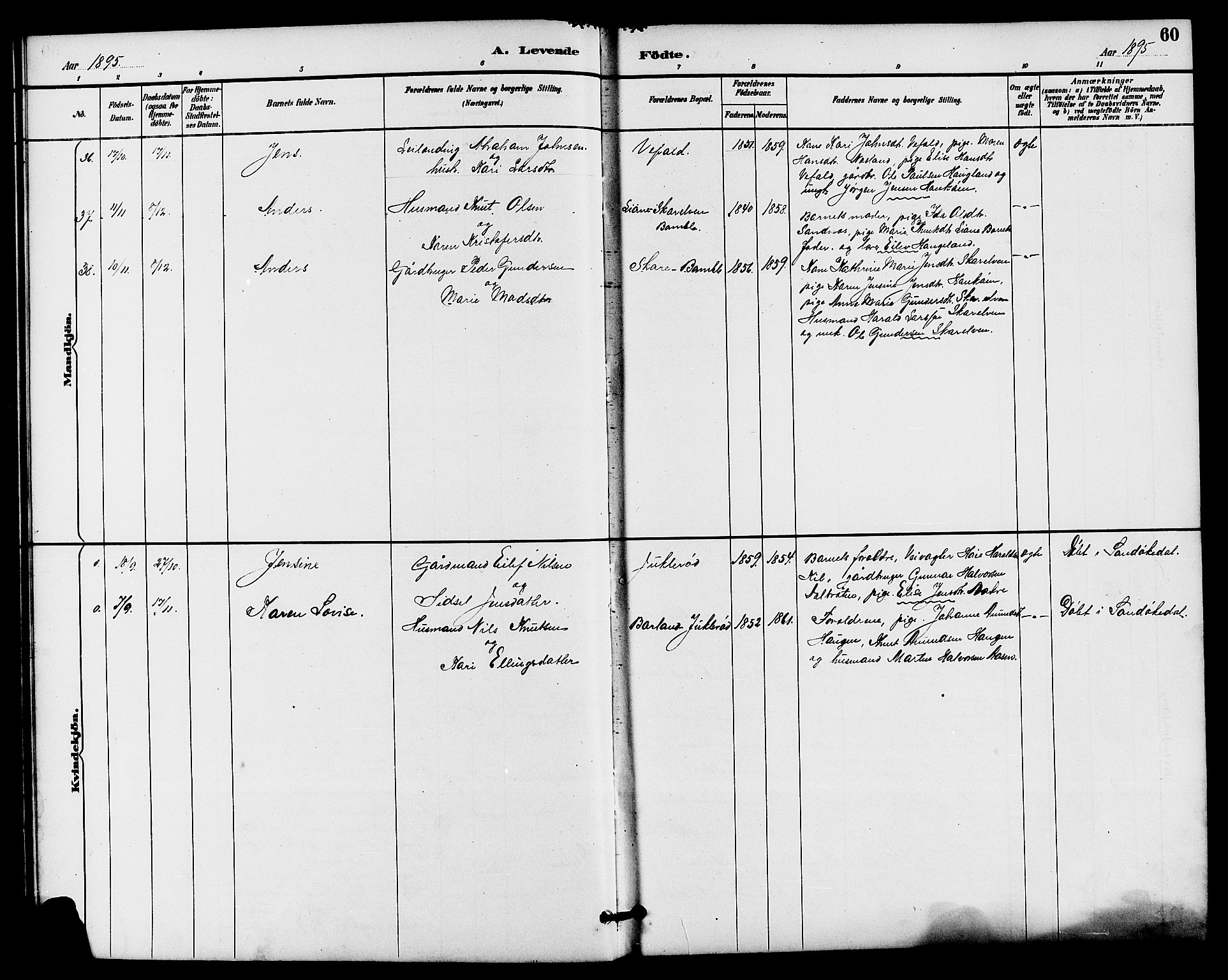 Drangedal kirkebøker, AV/SAKO-A-258/G/Ga/L0003: Parish register (copy) no. I 3, 1887-1906, p. 60