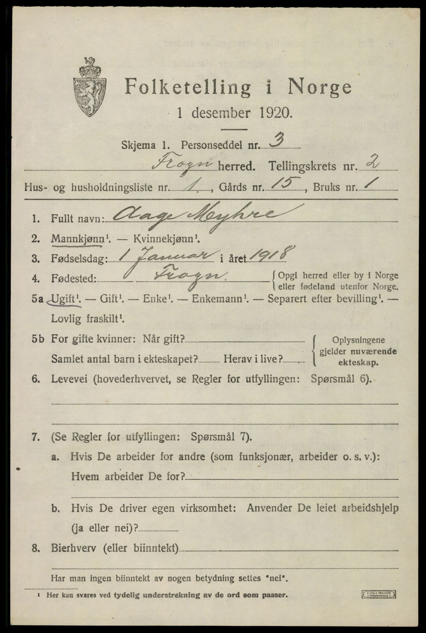 SAO, 1920 census for Frogn, 1920, p. 2861