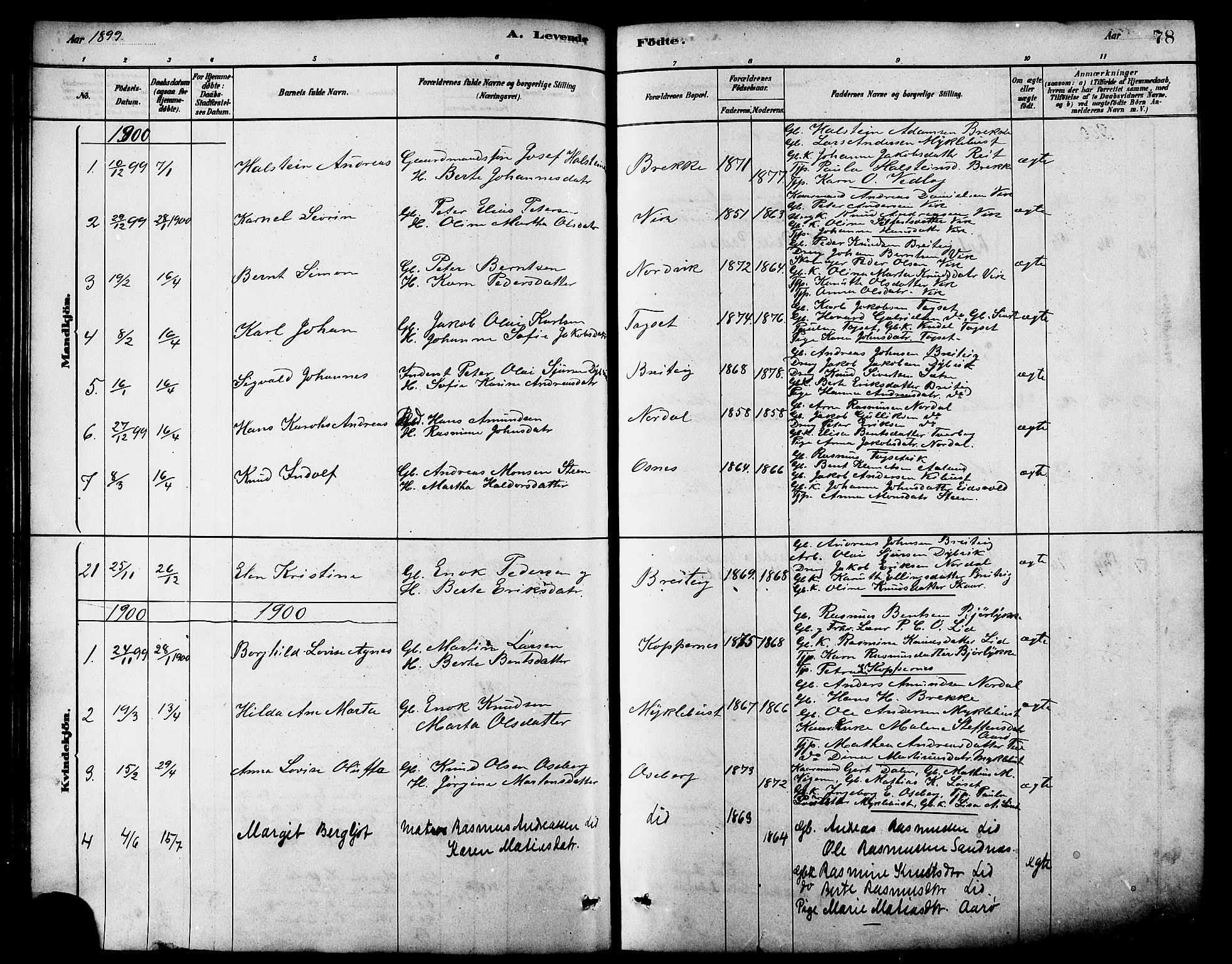 Ministerialprotokoller, klokkerbøker og fødselsregistre - Møre og Romsdal, AV/SAT-A-1454/502/L0027: Parish register (copy) no. 502C01, 1878-1908, p. 78