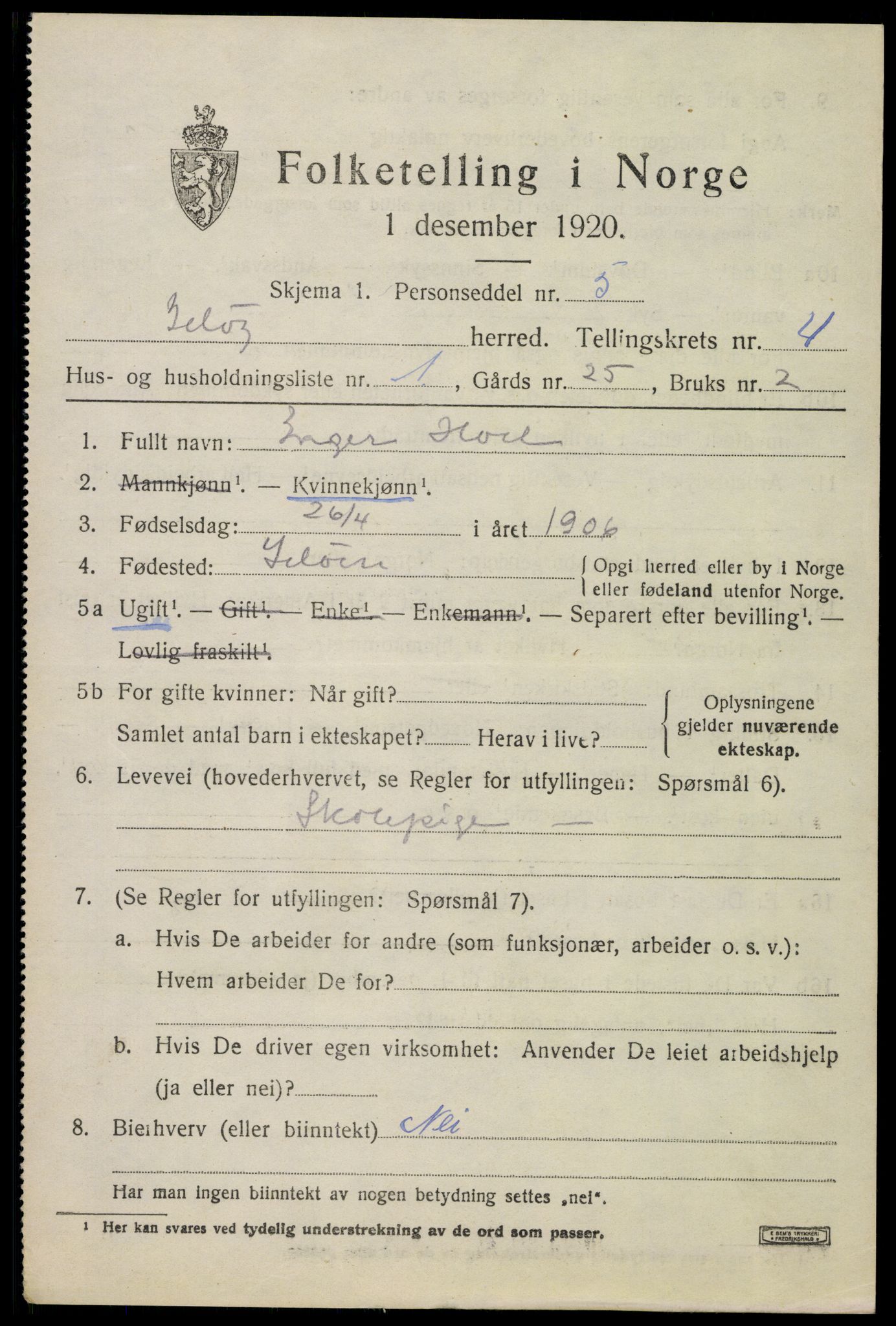 SAO, 1920 census for Moss land district, 1920, p. 4811