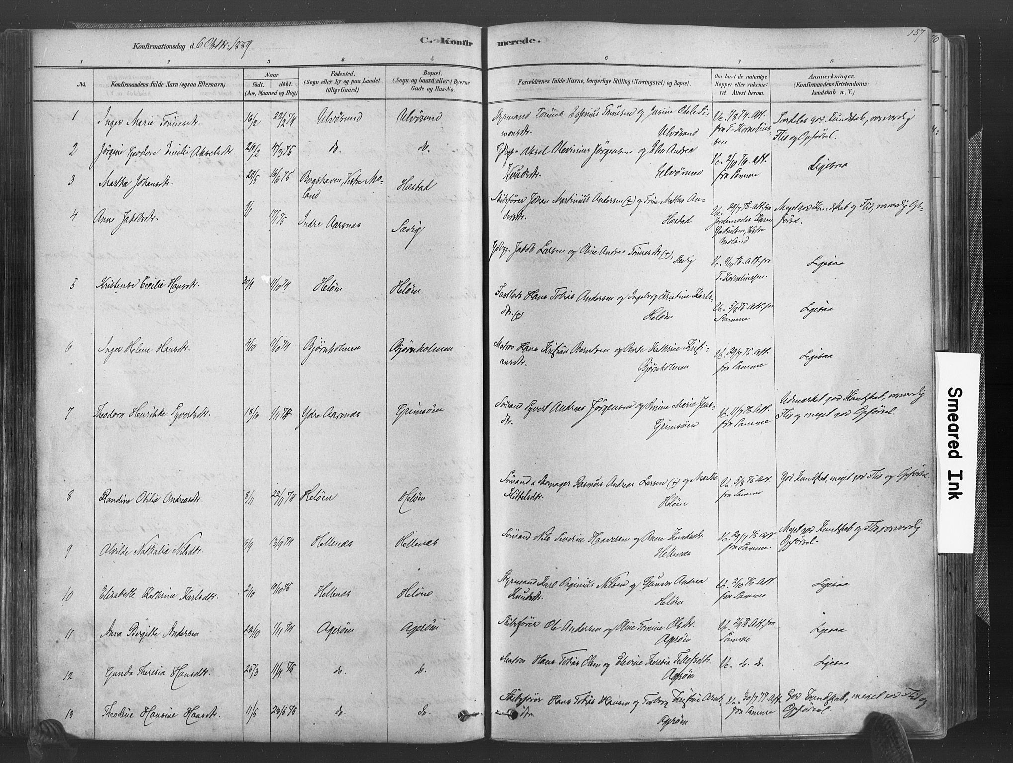 Høvåg sokneprestkontor, AV/SAK-1111-0025/F/Fa/L0005: Parish register (official) no. A 5, 1878-1893, p. 157