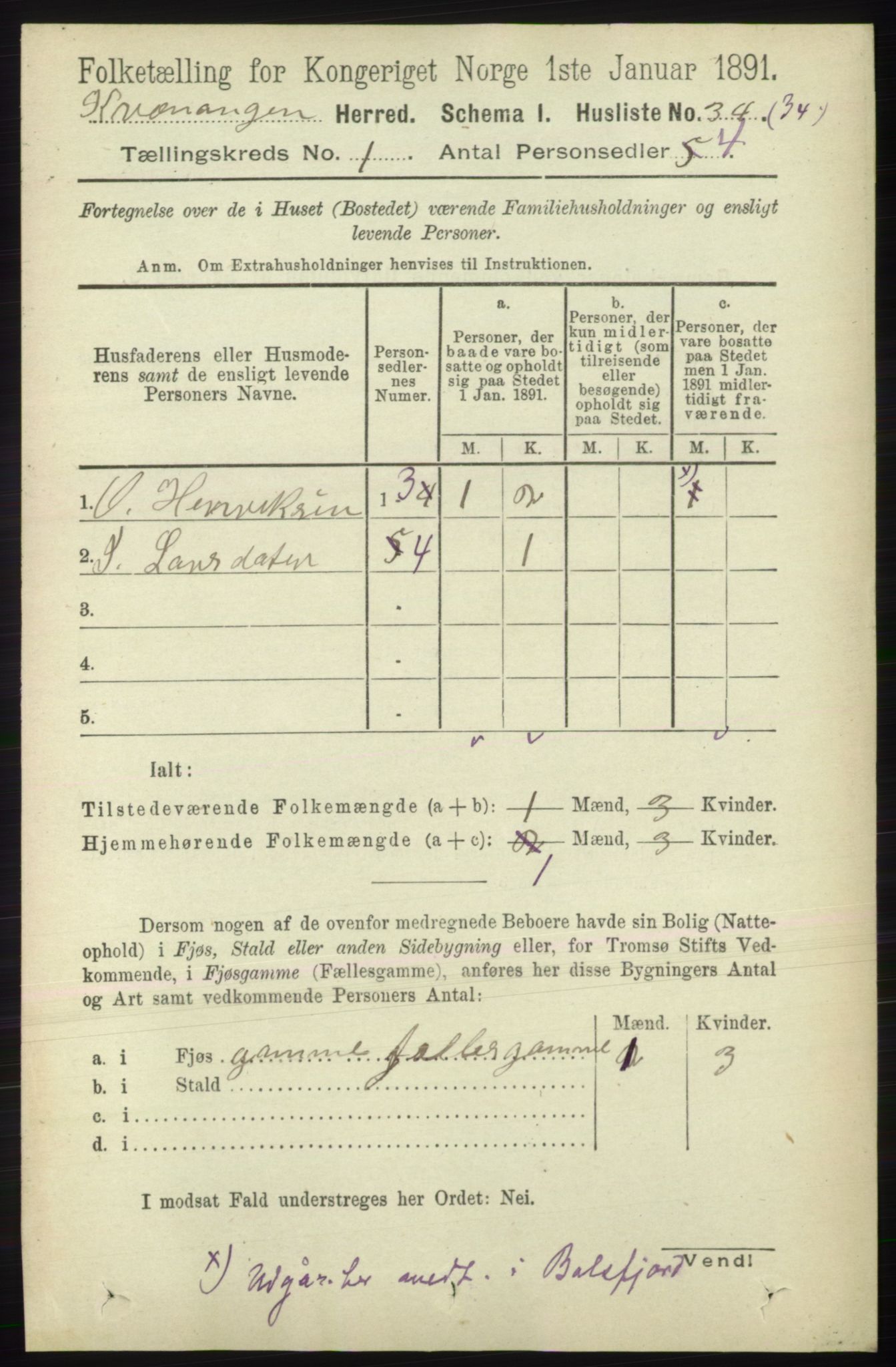 RA, 1891 census for 1943 Kvænangen, 1891, p. 48