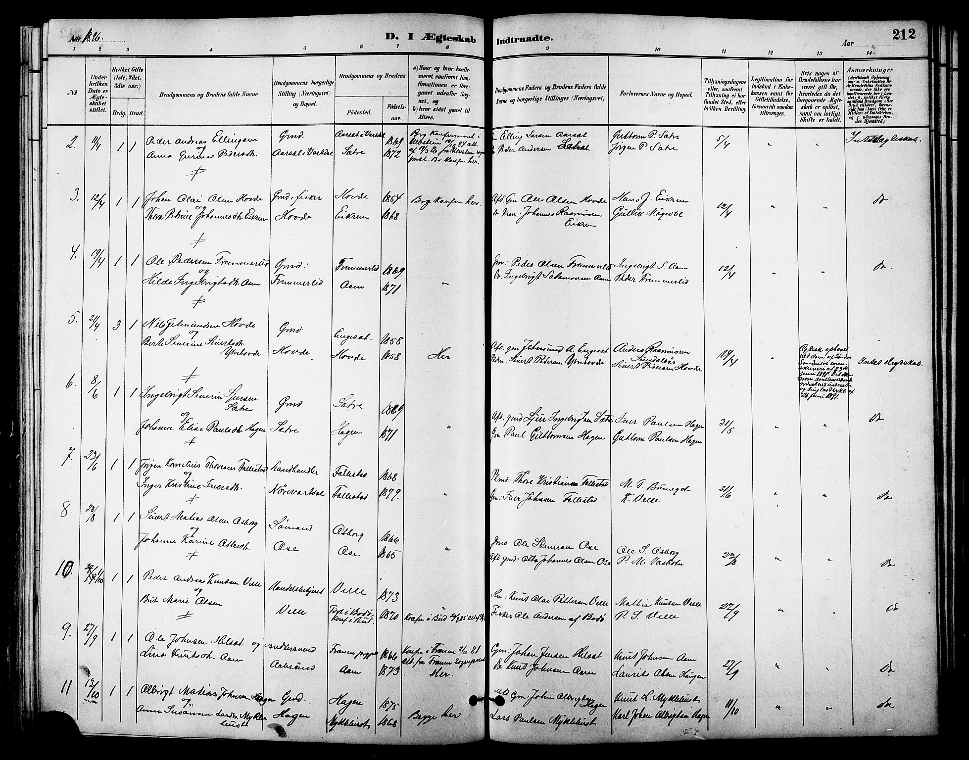 Ministerialprotokoller, klokkerbøker og fødselsregistre - Møre og Romsdal, AV/SAT-A-1454/513/L0189: Parish register (copy) no. 513C03, 1883-1904, p. 212