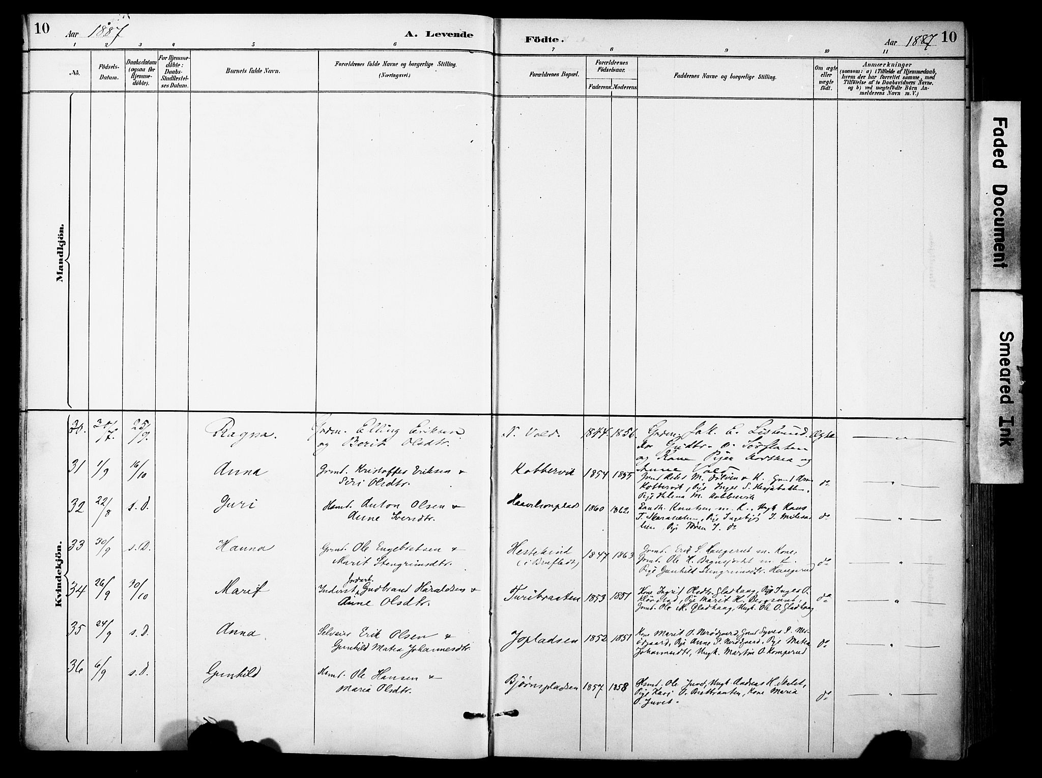 Sør-Aurdal prestekontor, AV/SAH-PREST-128/H/Ha/Haa/L0009: Parish register (official) no. 9, 1886-1906, p. 10