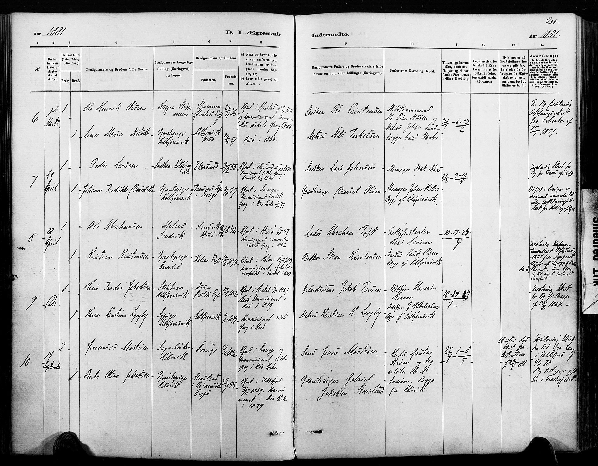 Hisøy sokneprestkontor, SAK/1111-0020/F/Fa/L0003: Parish register (official) no. A 3, 1881-1894, p. 200
