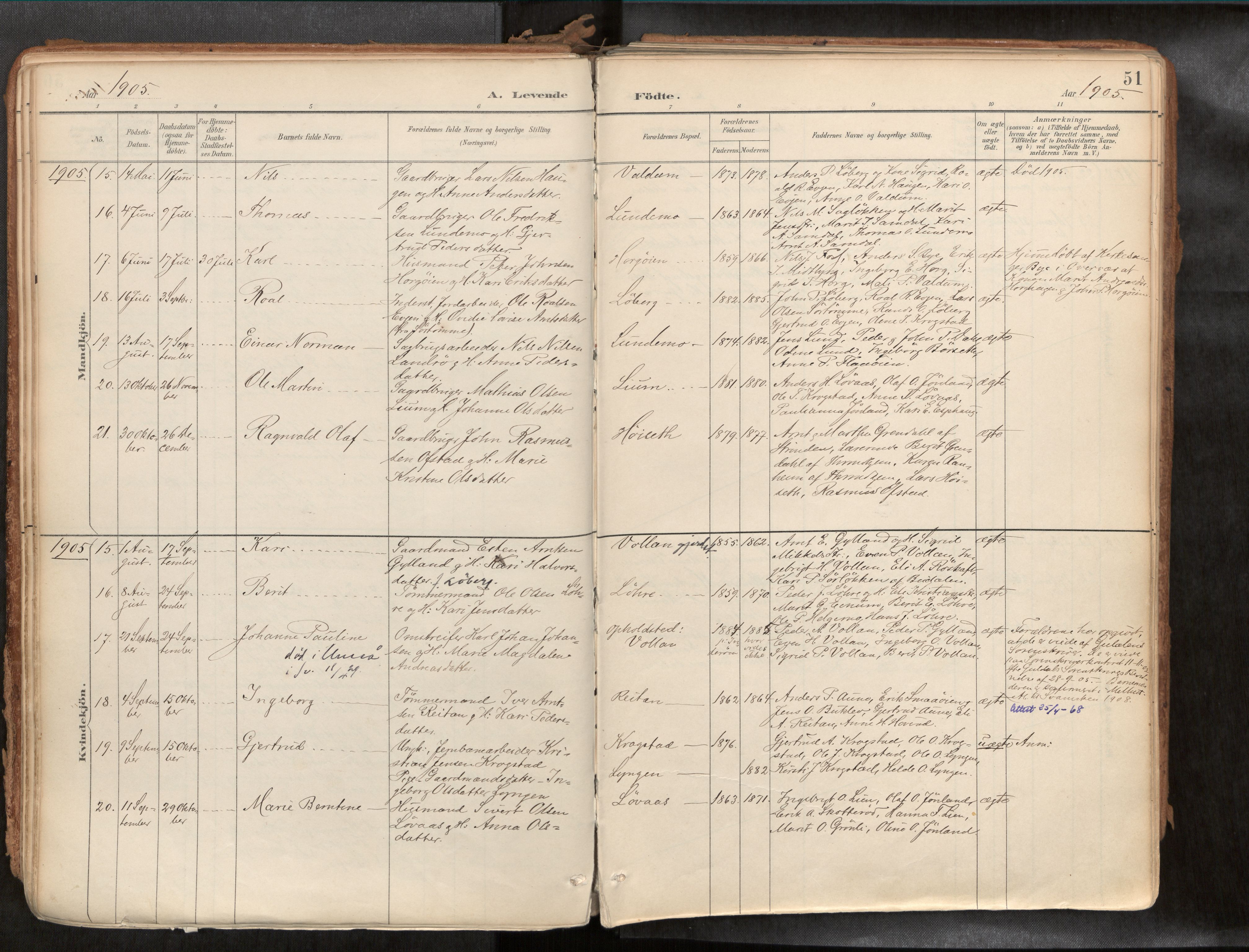Ministerialprotokoller, klokkerbøker og fødselsregistre - Sør-Trøndelag, SAT/A-1456/692/L1105b: Parish register (official) no. 692A06, 1891-1934, p. 51