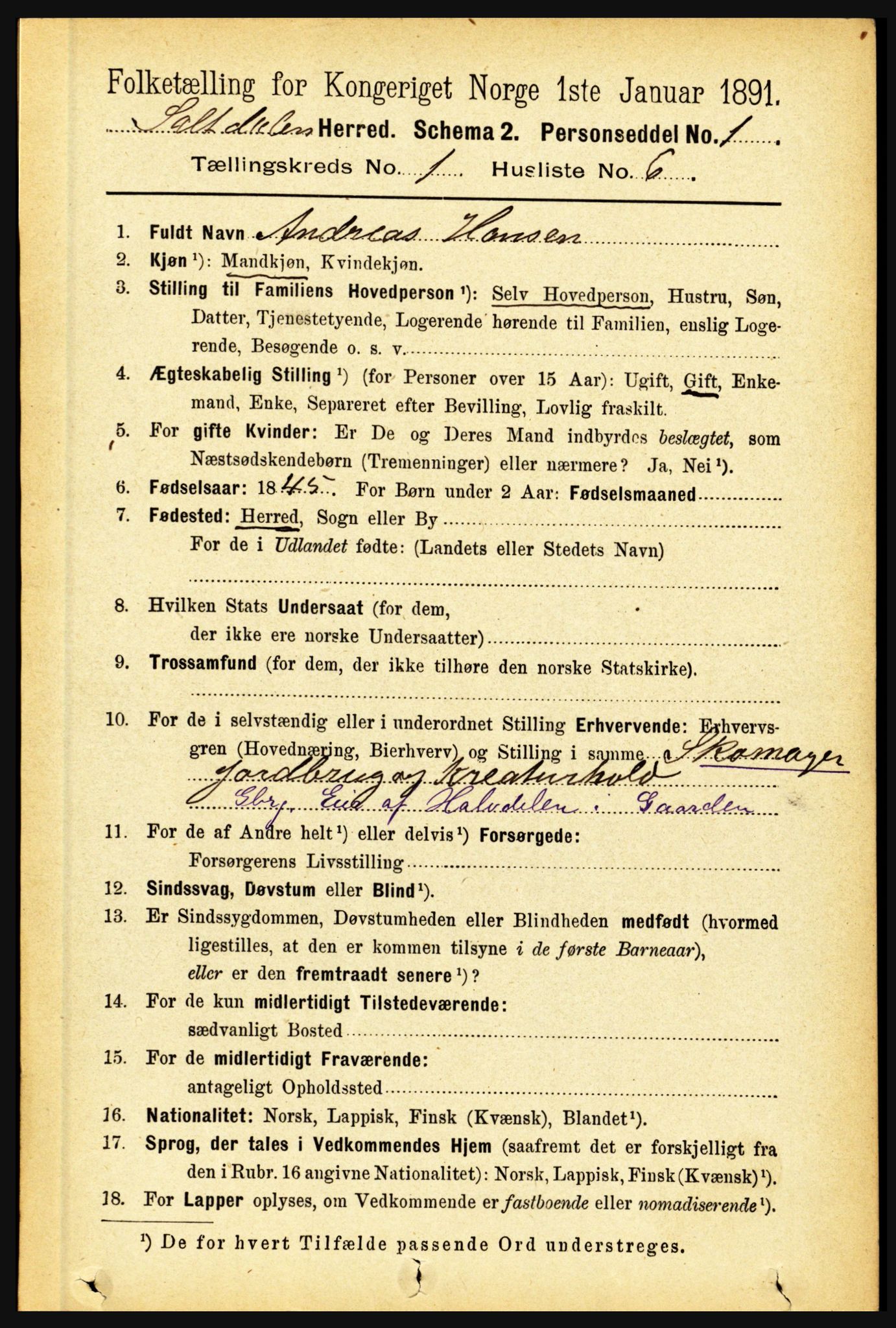 RA, 1891 census for 1840 Saltdal, 1891, p. 132