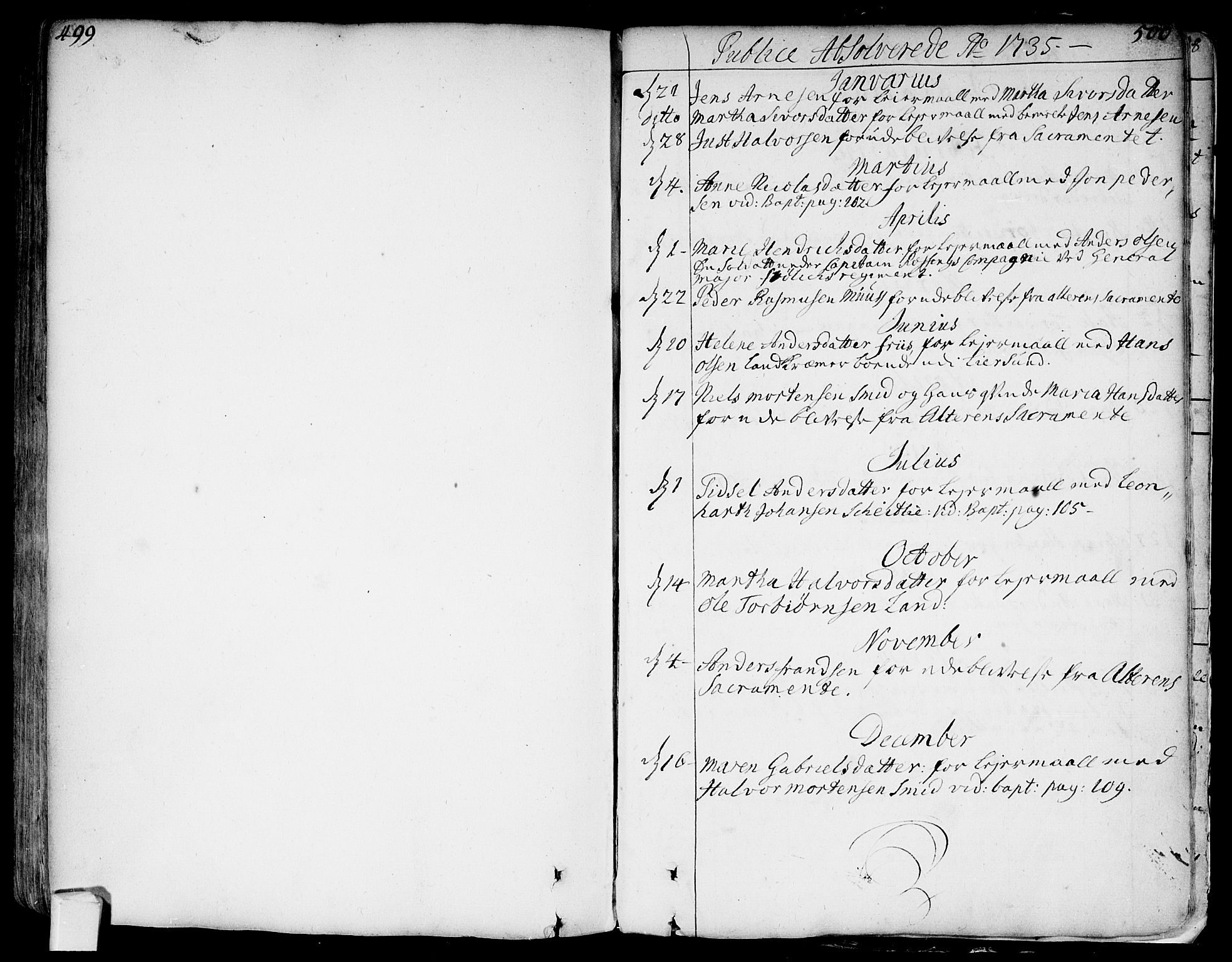 Bragernes kirkebøker, SAKO/A-6/F/Fa/L0004: Parish register (official) no. I 4, 1734-1759, p. 499-500