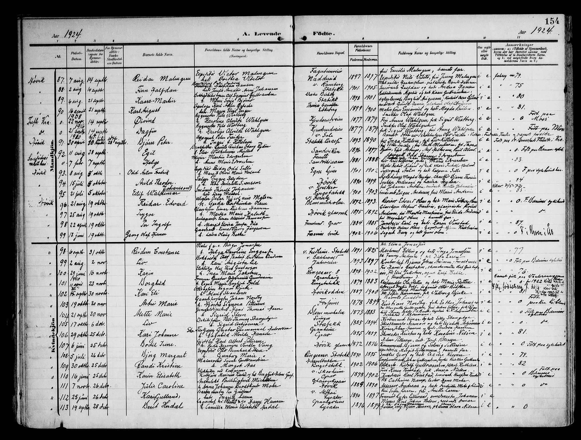 Østre Bærum prestekontor Kirkebøker, AV/SAO-A-10887/F/Fa/L0001: Parish register (official) no. 1, 1905-1924, p. 154