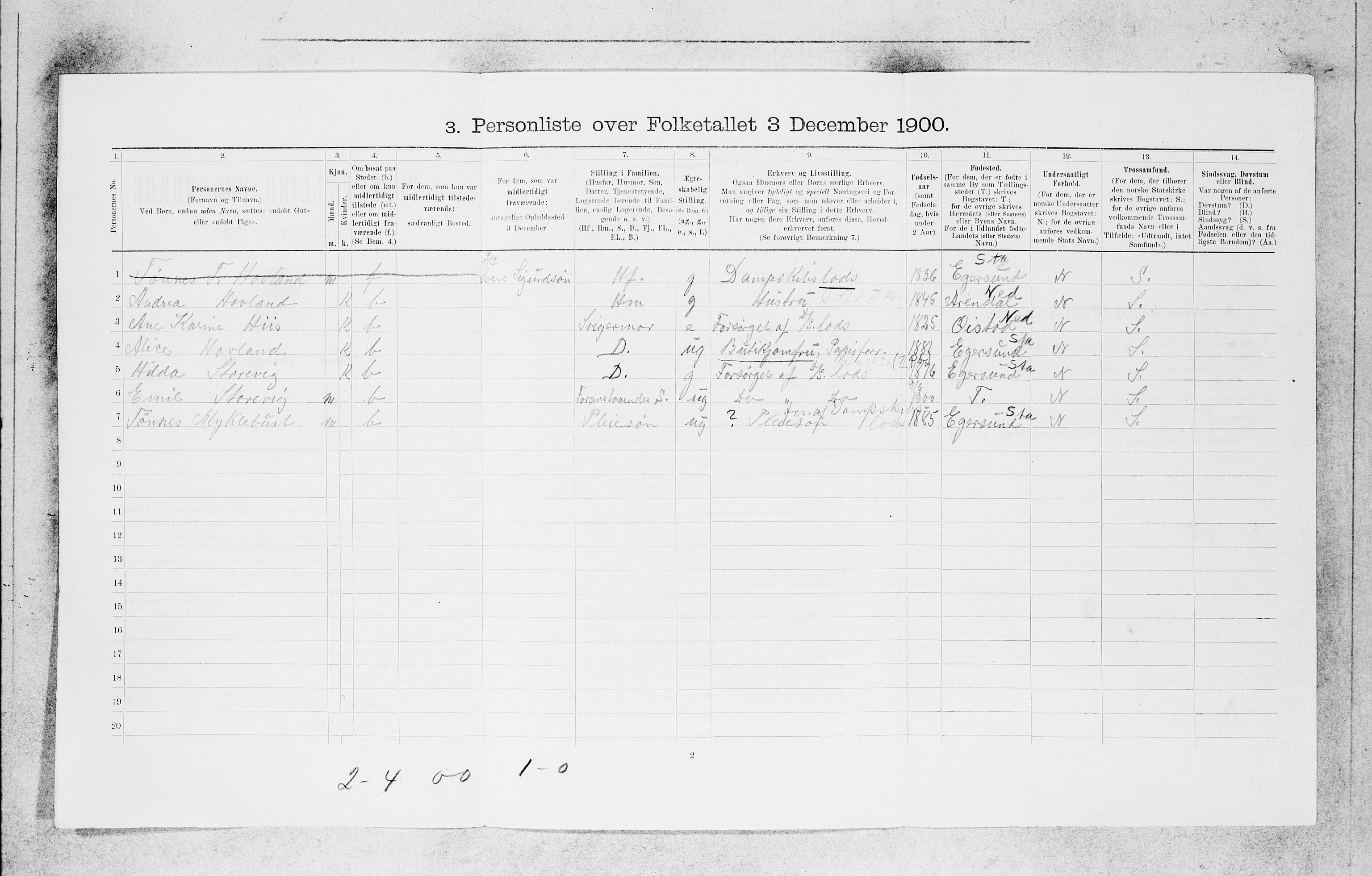 SAB, 1900 census for Bergen, 1900, p. 17015