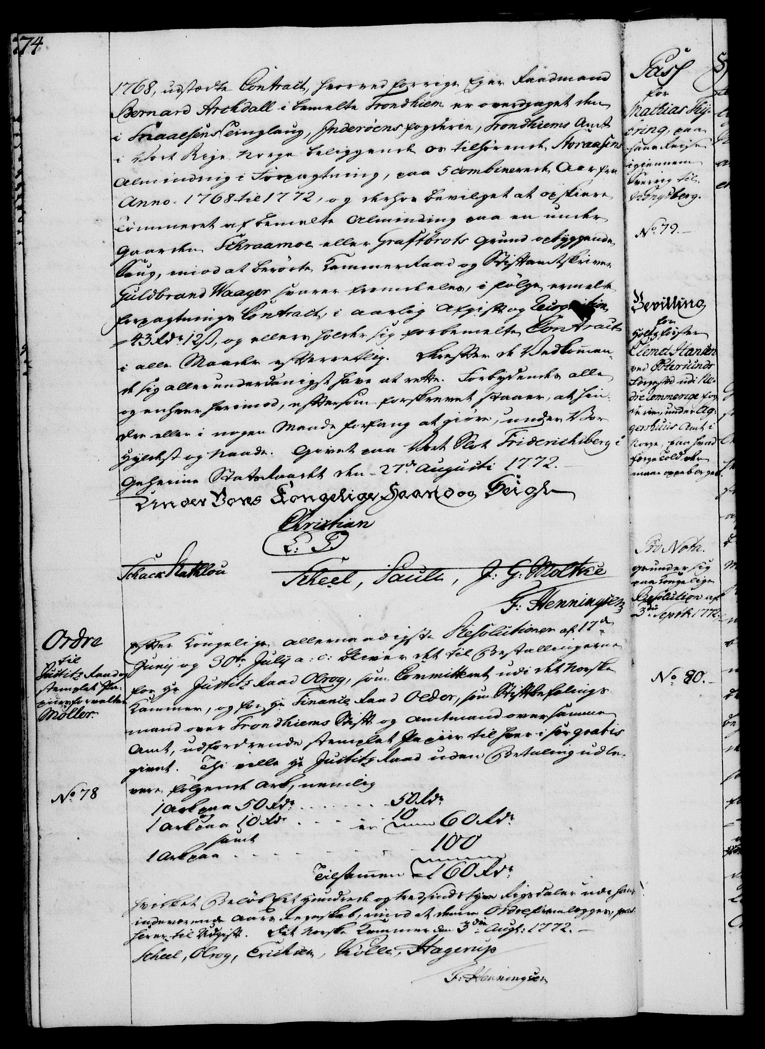 Rentekammeret, Kammerkanselliet, AV/RA-EA-3111/G/Gg/Gga/L0009: Norsk ekspedisjonsprotokoll med register (merket RK 53.9), 1771-1773, p. 74