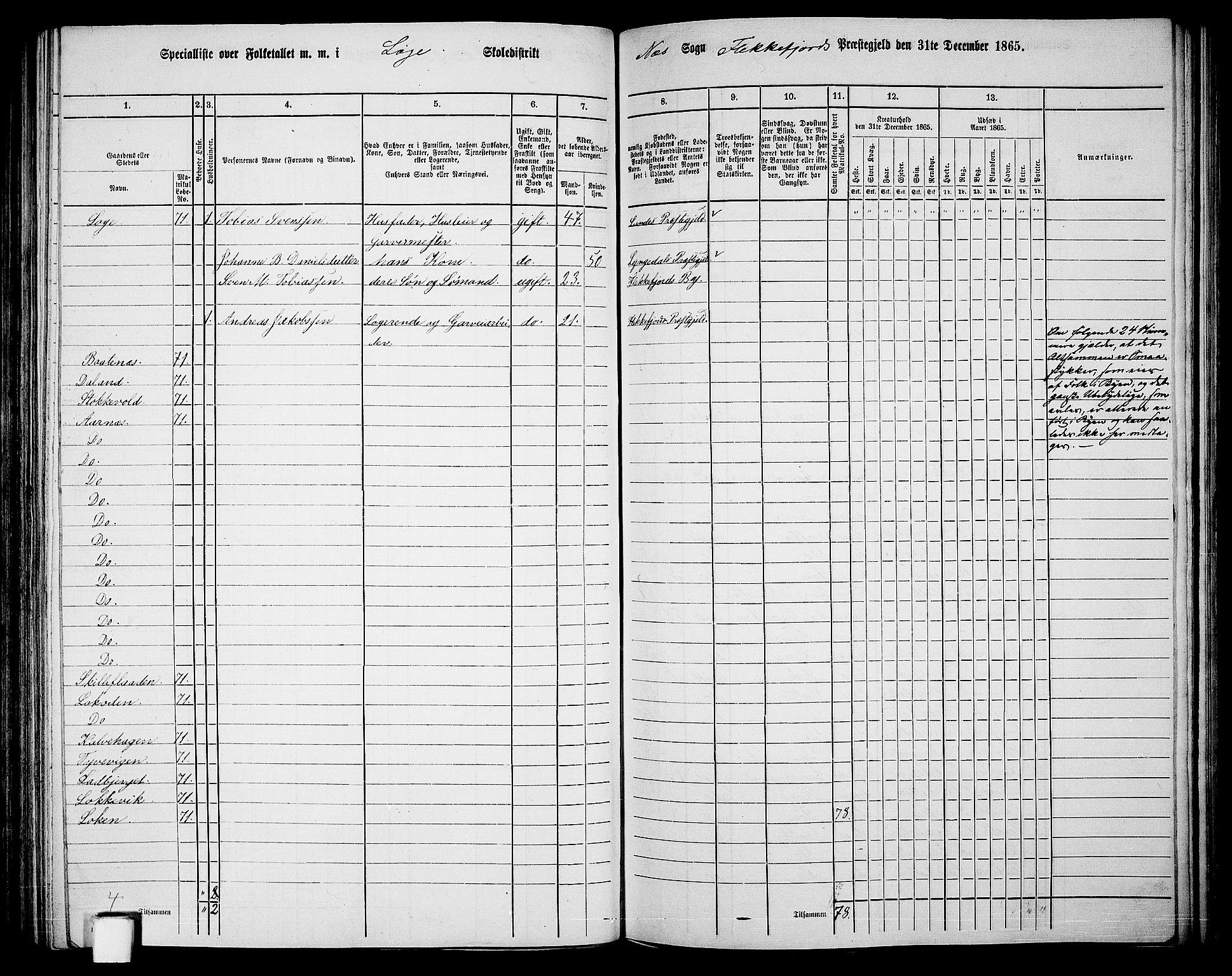 RA, 1865 census for Flekkefjord/Nes og Hidra, 1865, p. 120