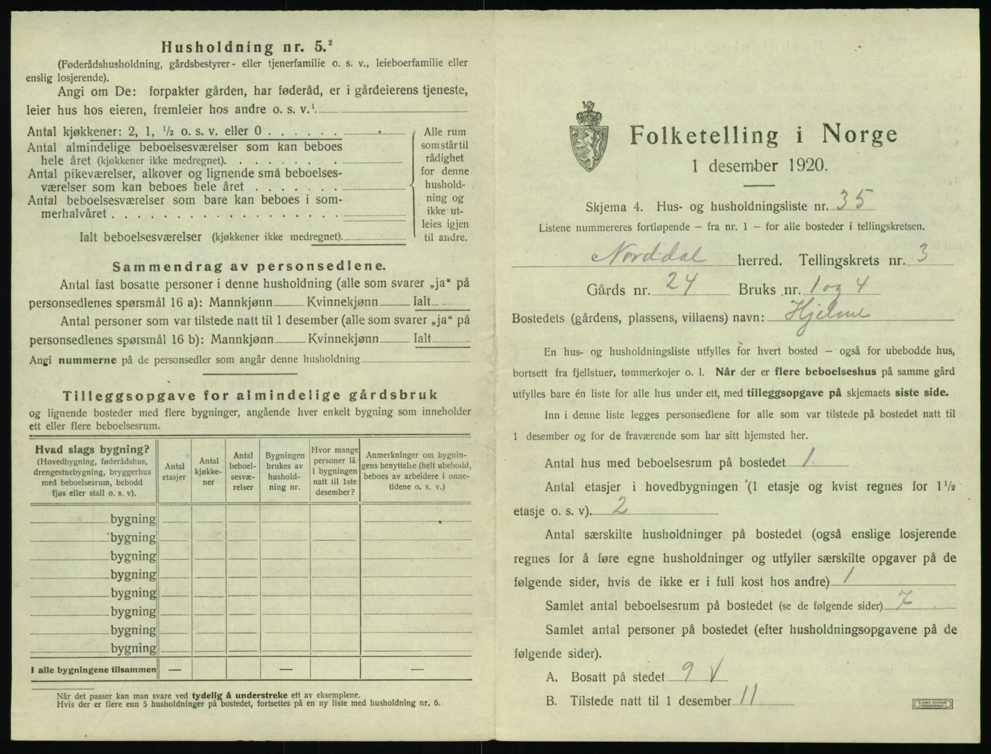 SAT, 1920 census for Norddal, 1920, p. 311