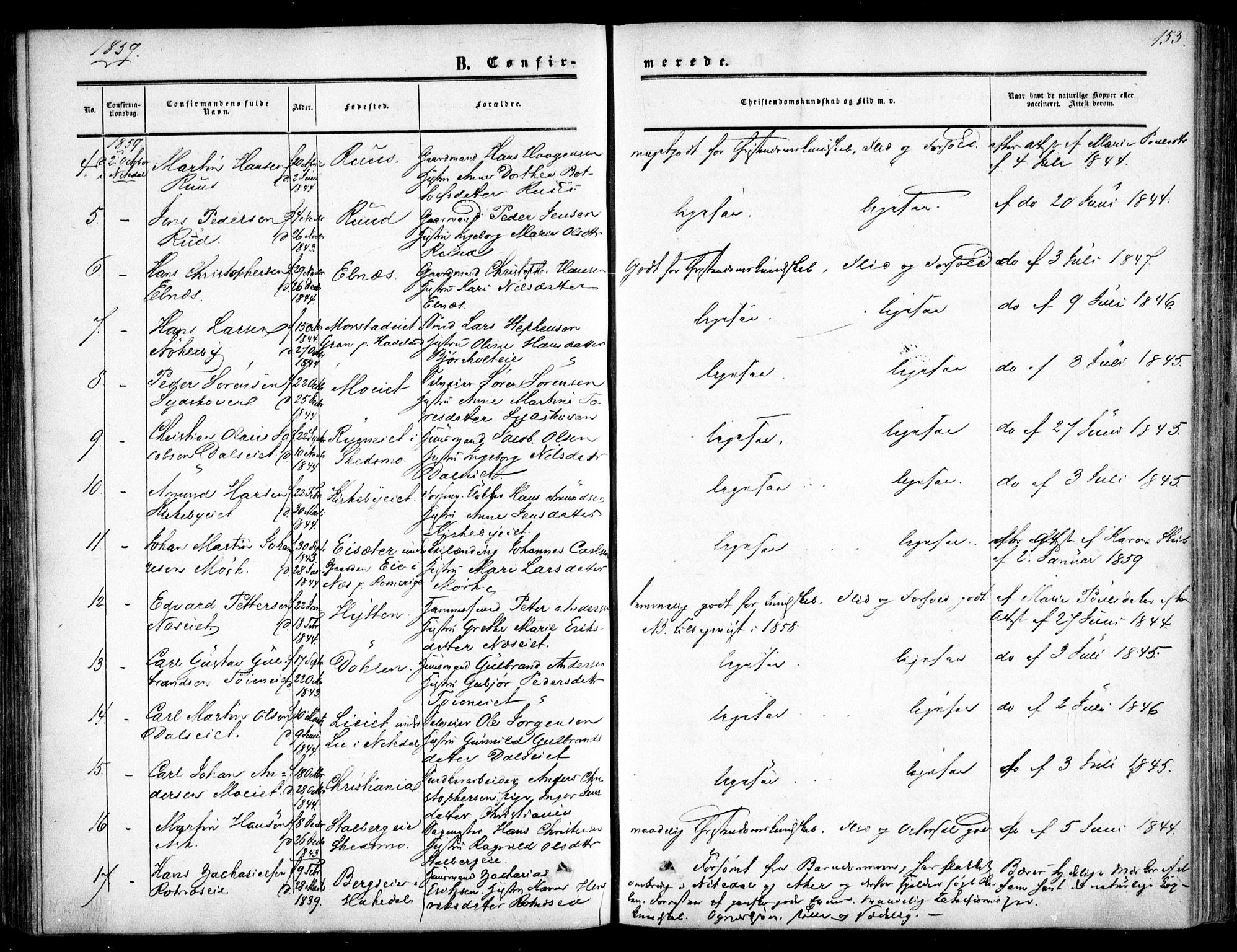 Nittedal prestekontor Kirkebøker, SAO/A-10365a/F/Fa/L0005: Parish register (official) no. I 5, 1850-1862, p. 153