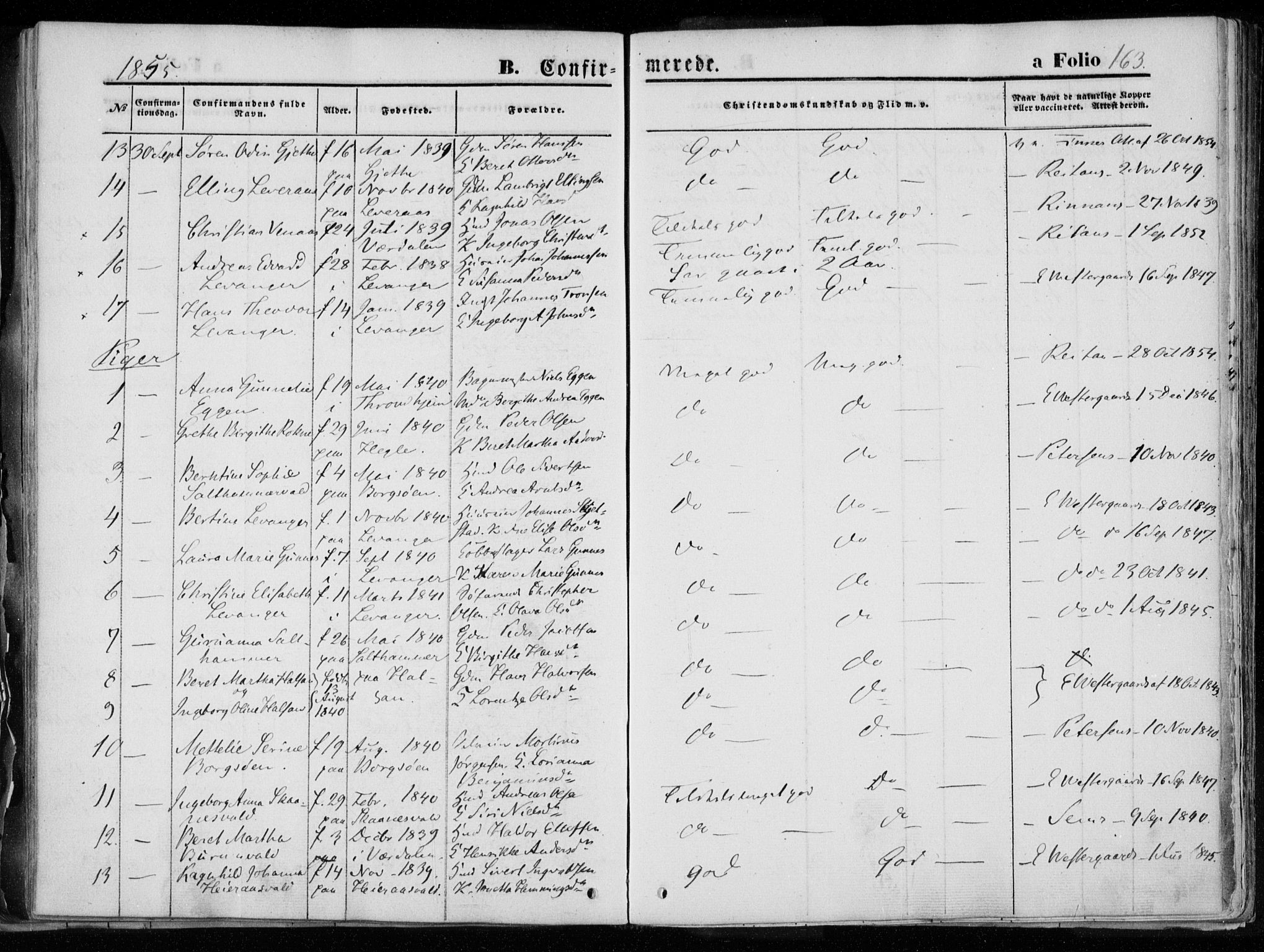 Ministerialprotokoller, klokkerbøker og fødselsregistre - Nord-Trøndelag, SAT/A-1458/720/L0183: Parish register (official) no. 720A01, 1836-1855, p. 163