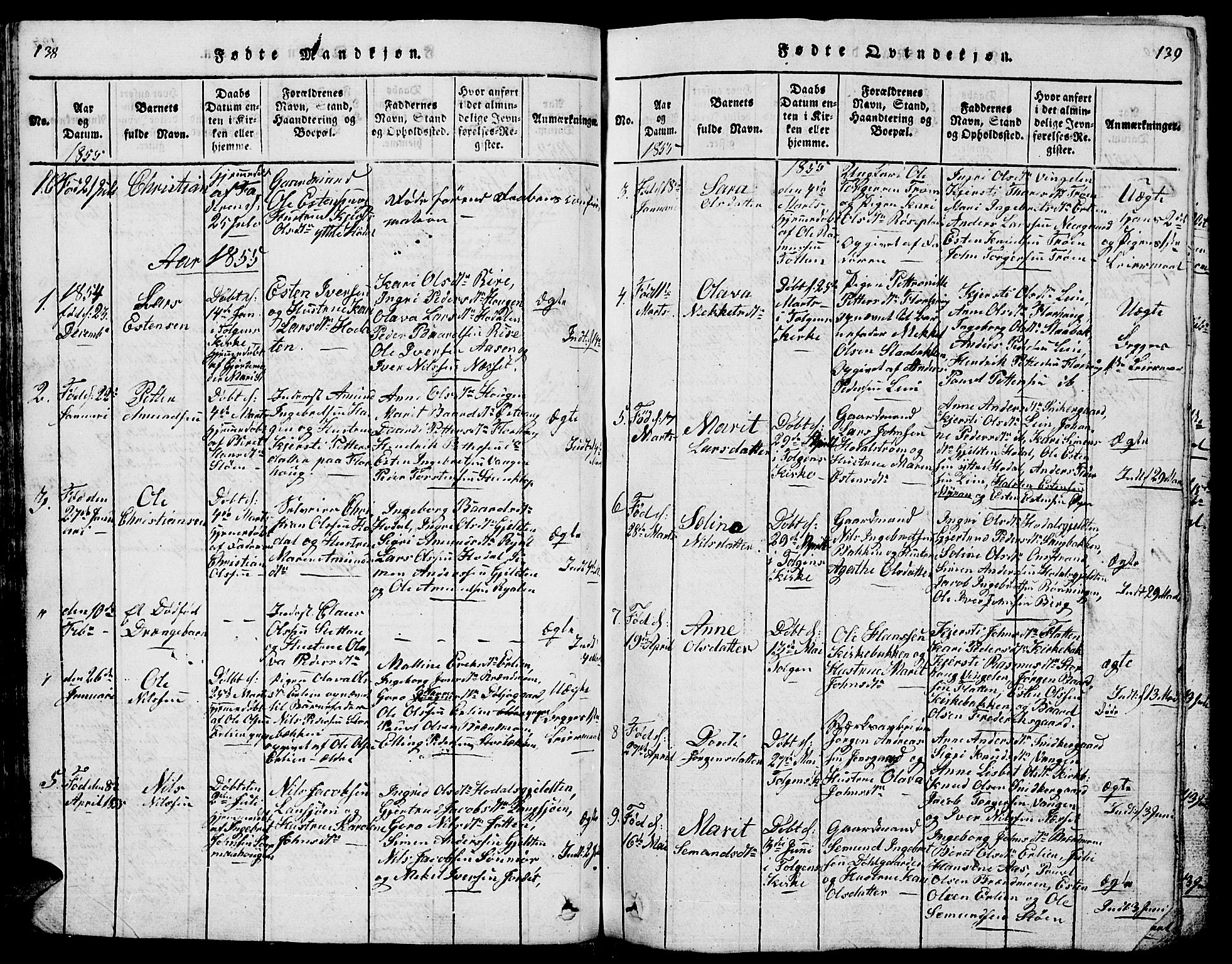 Tolga prestekontor, AV/SAH-PREST-062/L/L0001: Parish register (copy) no. 1, 1814-1877, p. 138-139