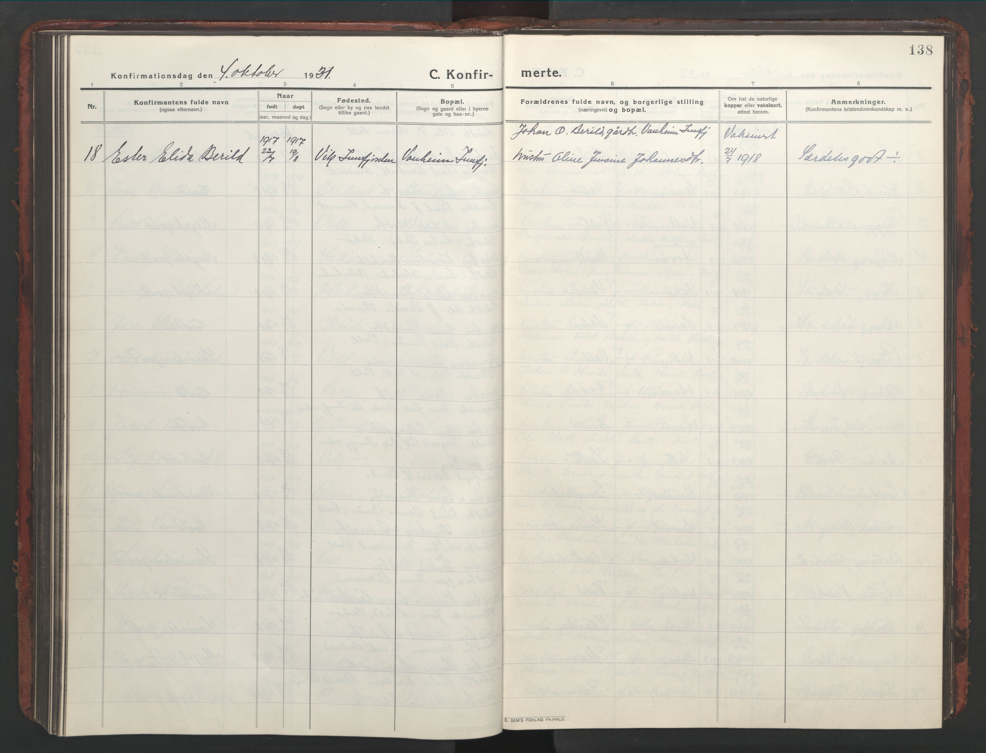 Ministerialprotokoller, klokkerbøker og fødselsregistre - Møre og Romsdal, AV/SAT-A-1454/543/L0565: Parish register (copy) no. 543C03, 1916-1955, p. 138