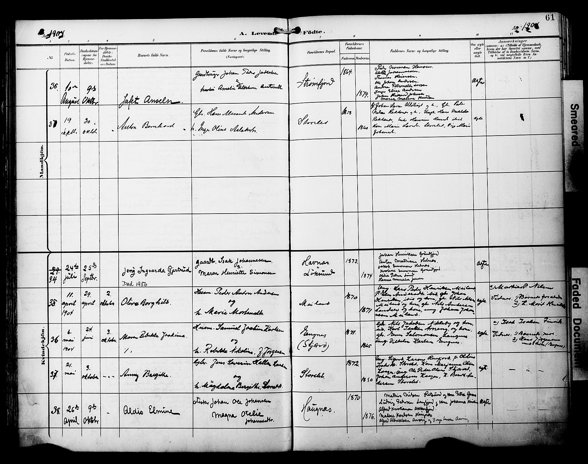 Skjervøy sokneprestkontor, AV/SATØ-S-1300/H/Ha/Haa/L0015kirke: Parish register (official) no. 15, 1899-1909, p. 61