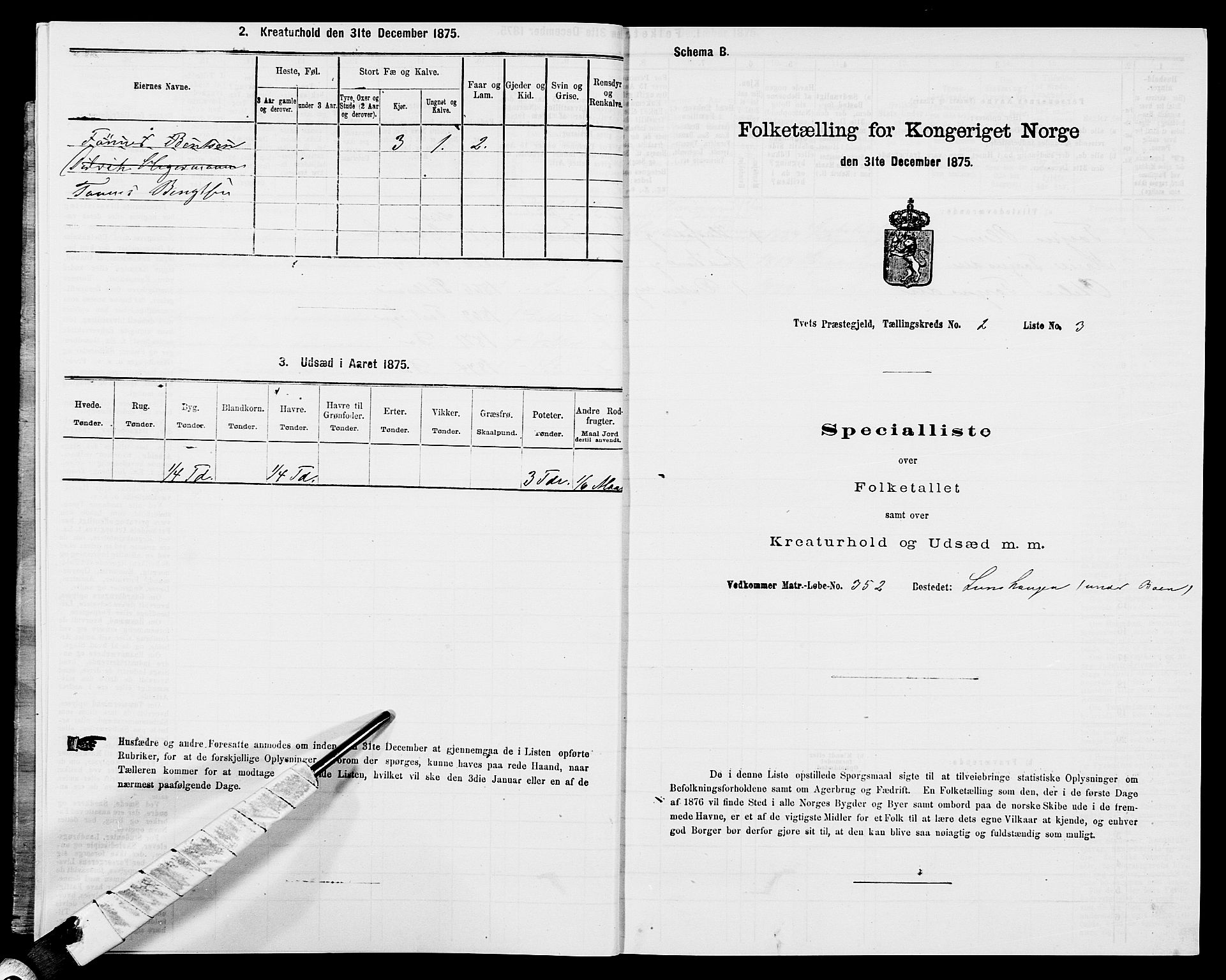 SAK, 1875 census for 1013P Tveit, 1875, p. 177