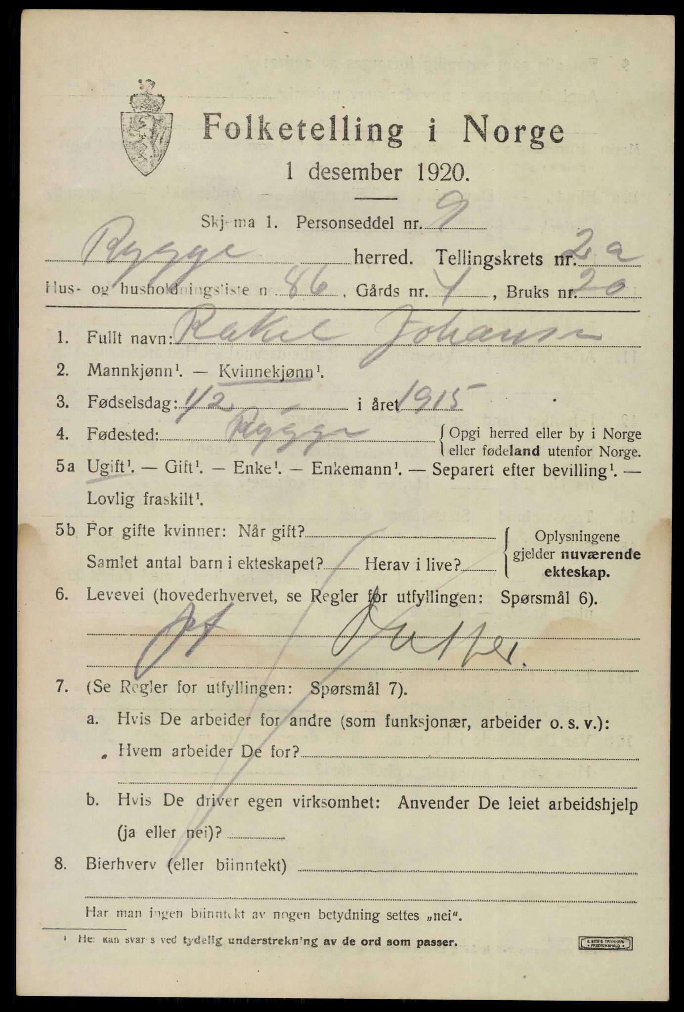 SAO, 1920 census for Rygge, 1920, p. 7789