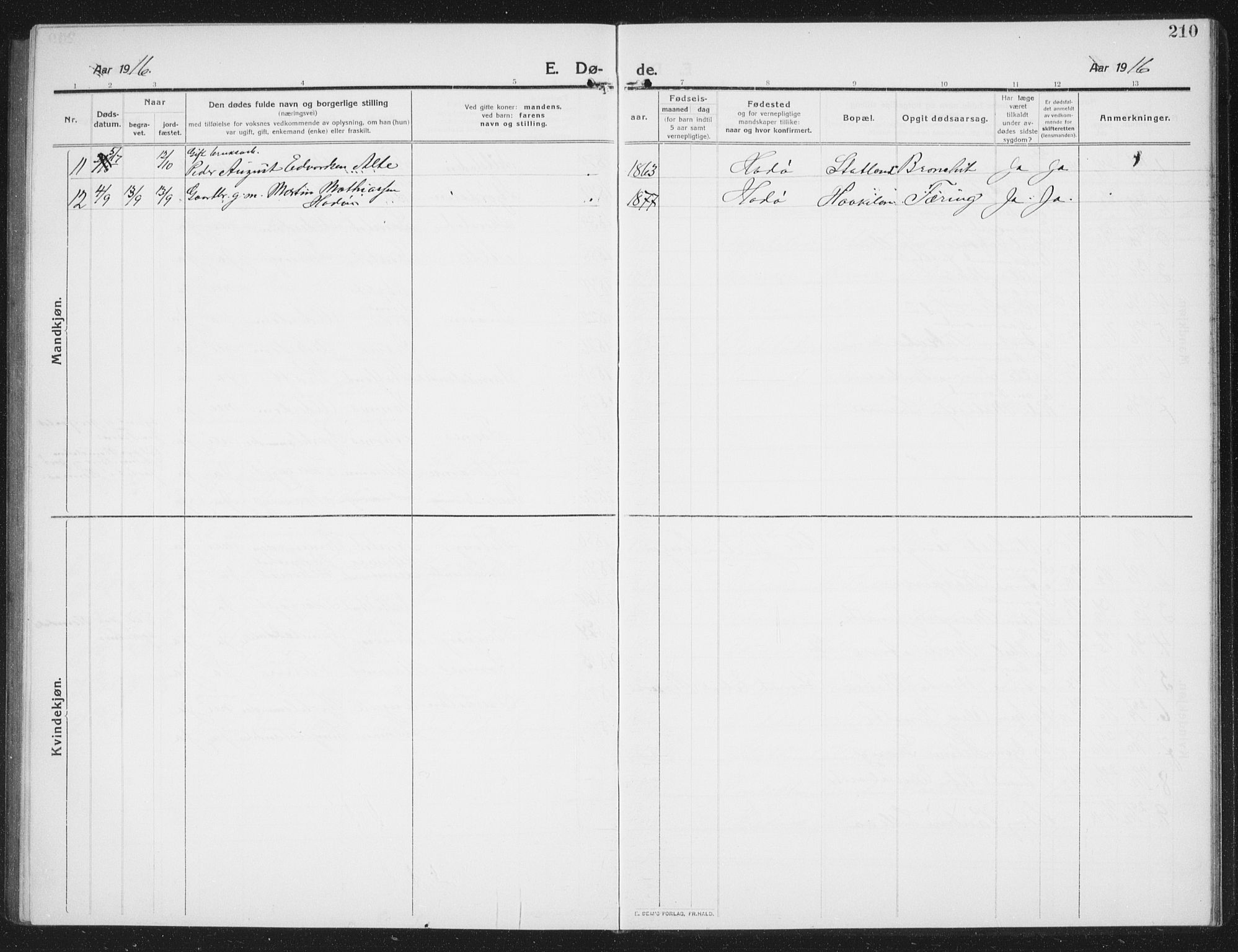 Ministerialprotokoller, klokkerbøker og fødselsregistre - Nord-Trøndelag, SAT/A-1458/774/L0630: Parish register (copy) no. 774C01, 1910-1934, p. 210