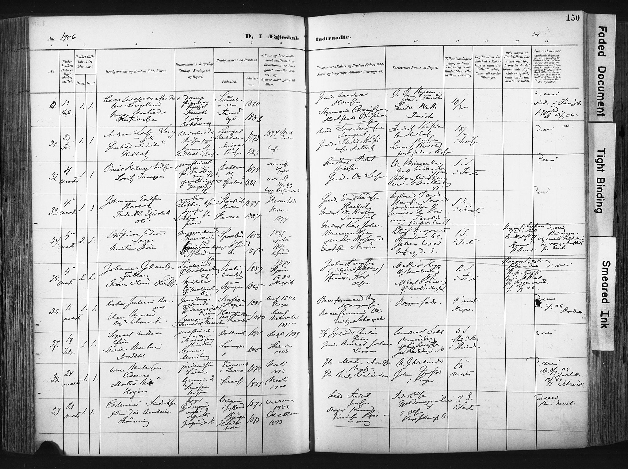 Ministerialprotokoller, klokkerbøker og fødselsregistre - Sør-Trøndelag, AV/SAT-A-1456/604/L0201: Parish register (official) no. 604A21, 1901-1911, p. 150