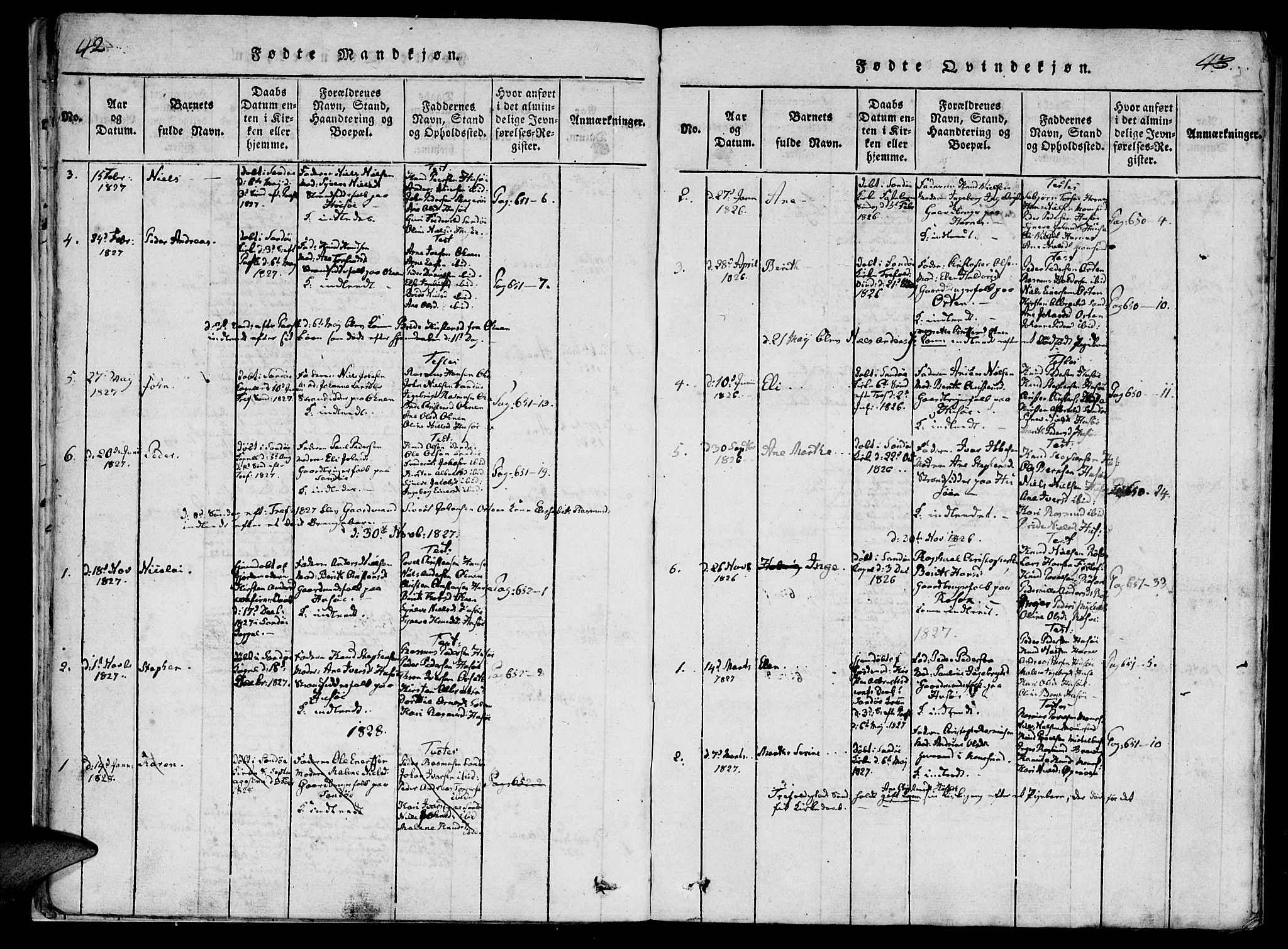 Ministerialprotokoller, klokkerbøker og fødselsregistre - Møre og Romsdal, SAT/A-1454/561/L0727: Parish register (official) no. 561A01, 1817-1858, p. 42-43