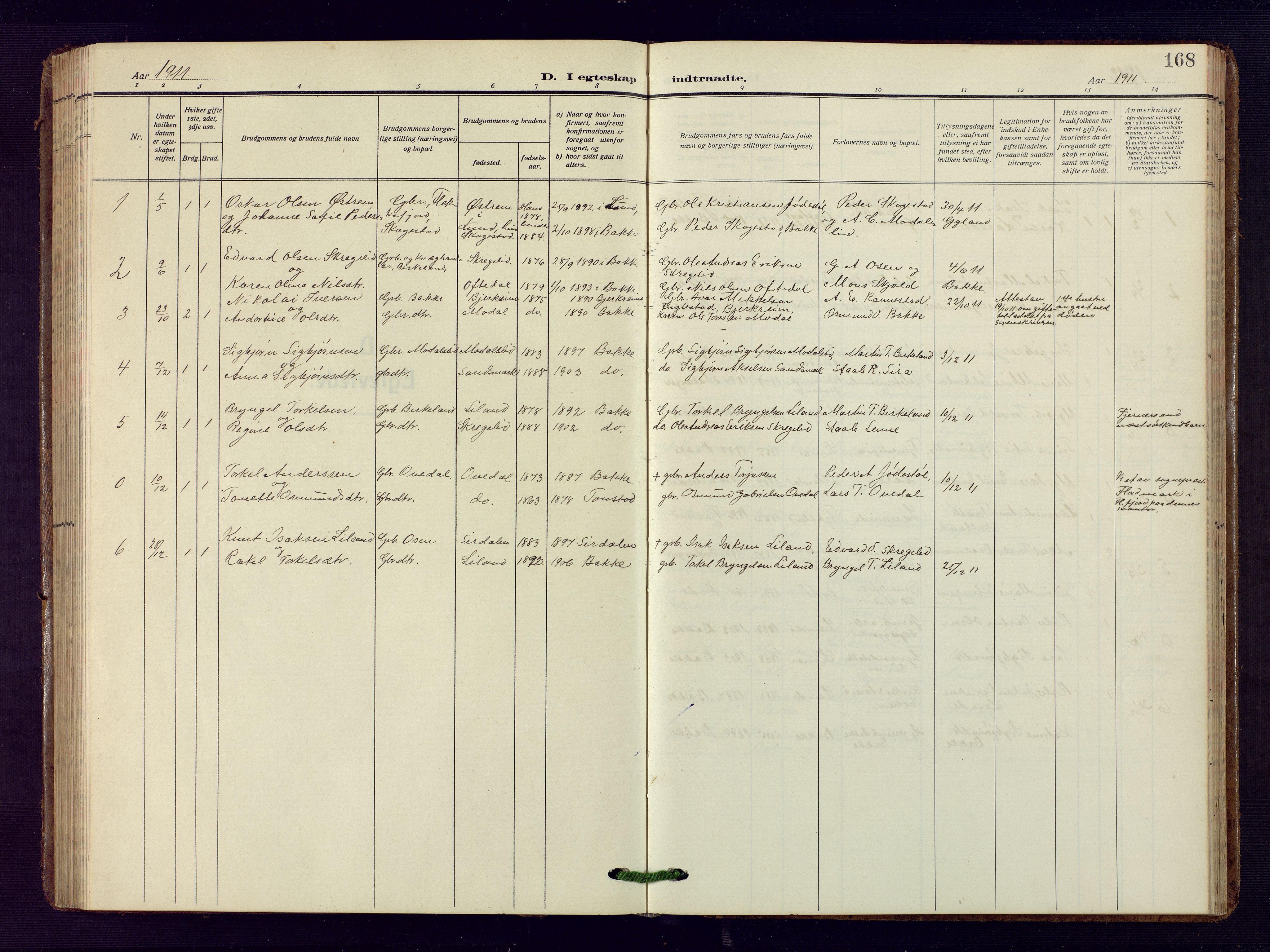Bakke sokneprestkontor, SAK/1111-0002/F/Fb/Fba/L0004: Parish register (copy) no. B 4, 1911-1946, p. 168