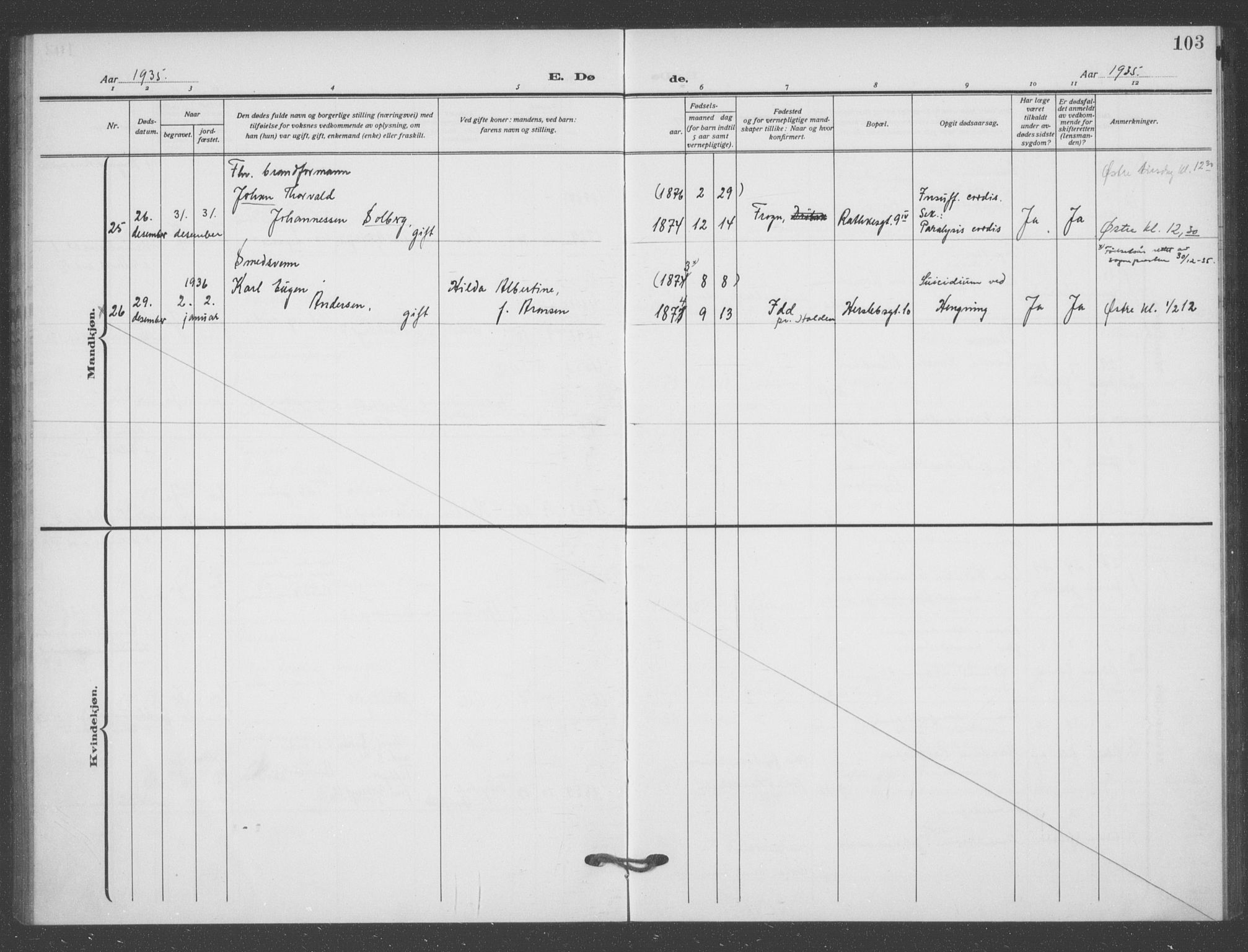 Matteus prestekontor Kirkebøker, AV/SAO-A-10870/F/Fa/L0004: Parish register (official) no. 4, 1917-1938, p. 103