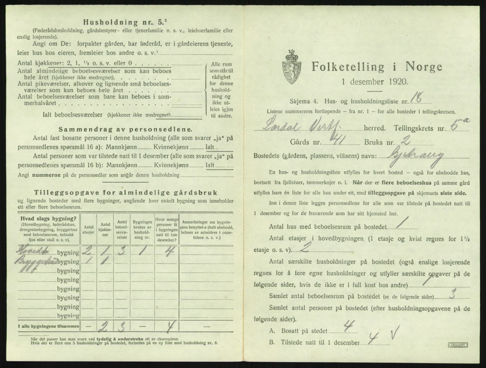 SAKO, 1920 census for Lardal, 1920, p. 715